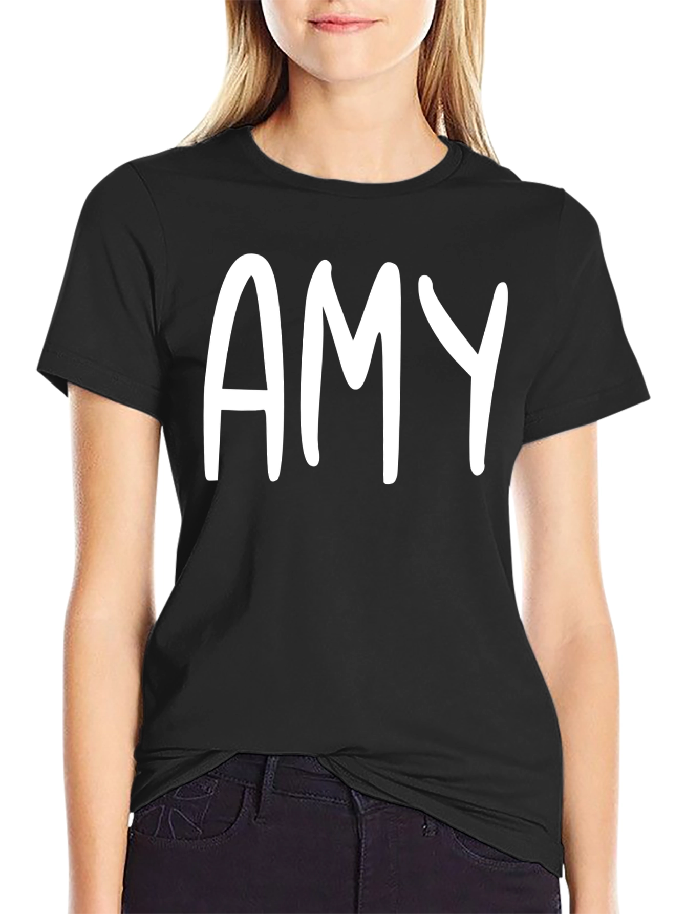 Personalized Amy White Letter Print Black Unisex T-Shirt