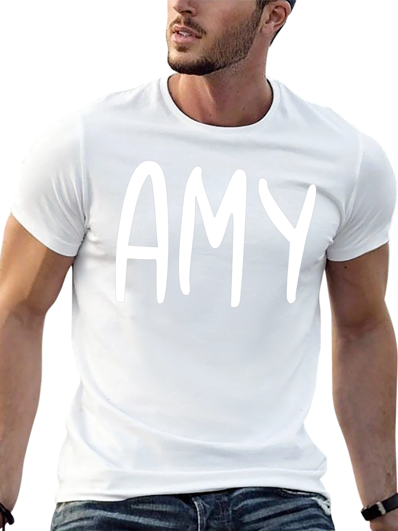 Personalized Amy White Letter Print Black Unisex T-Shirt