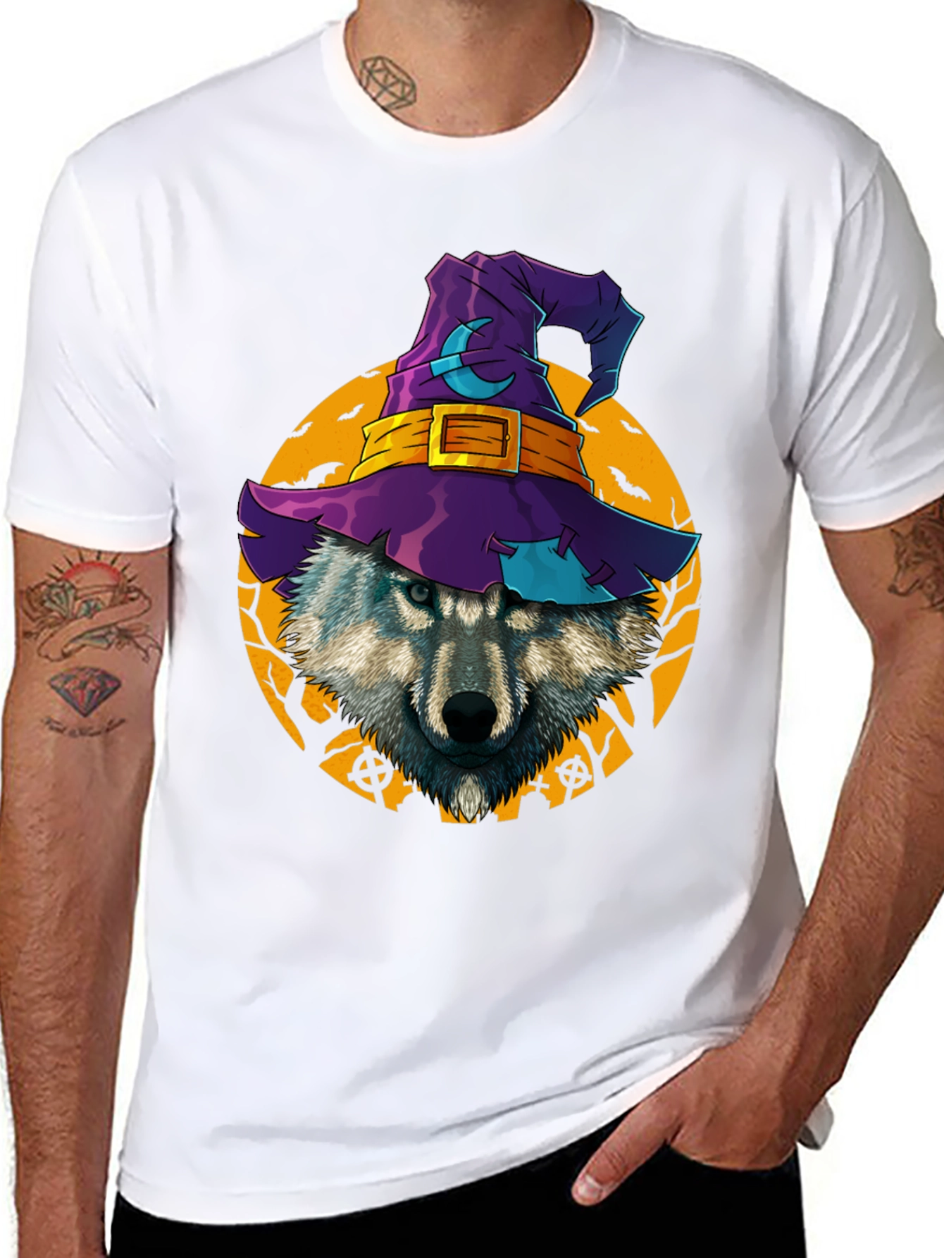 Halloween Wolf Witch Hat T-Shirt
