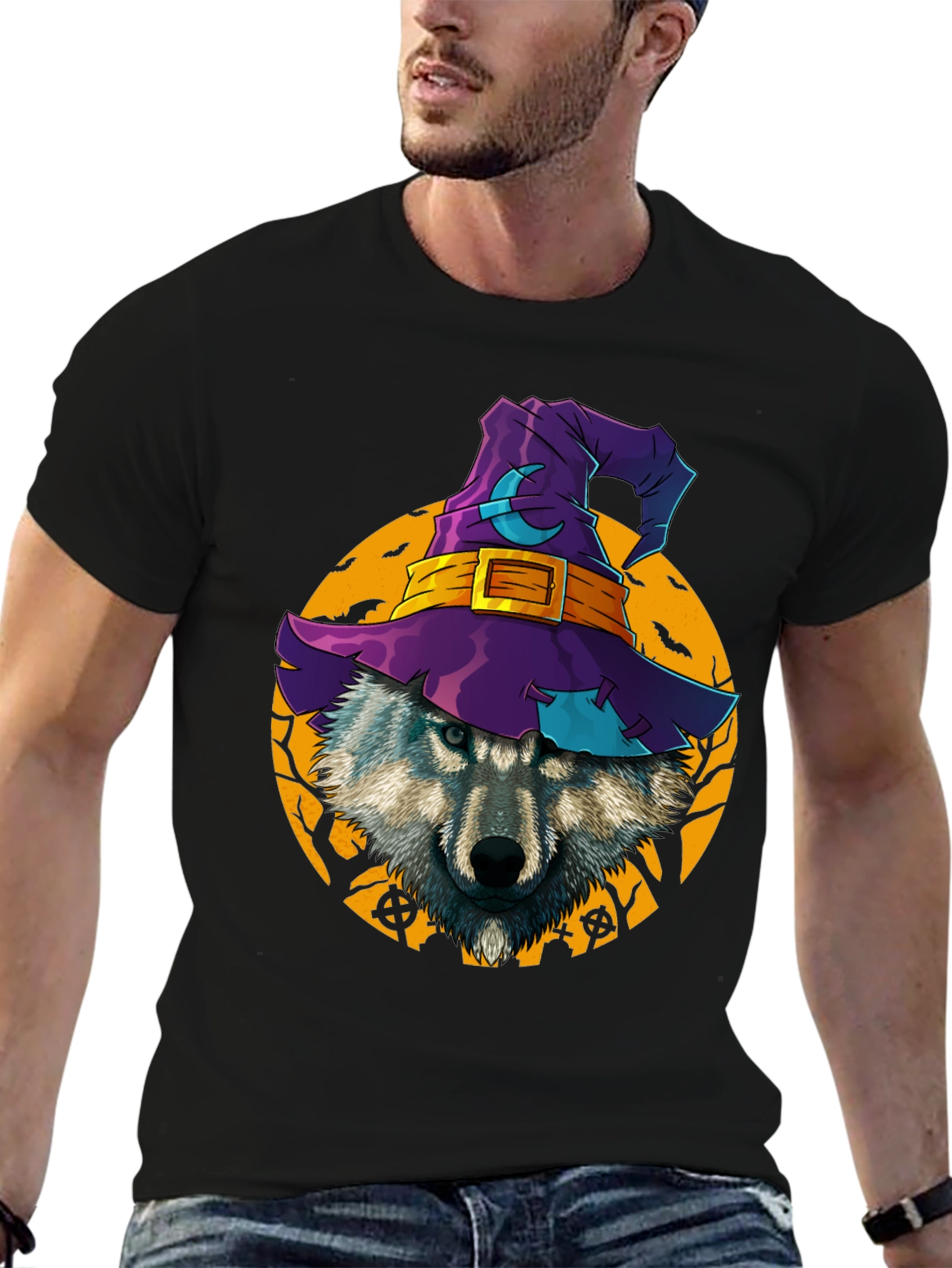 Halloween Wolf Witch Hat T-Shirt