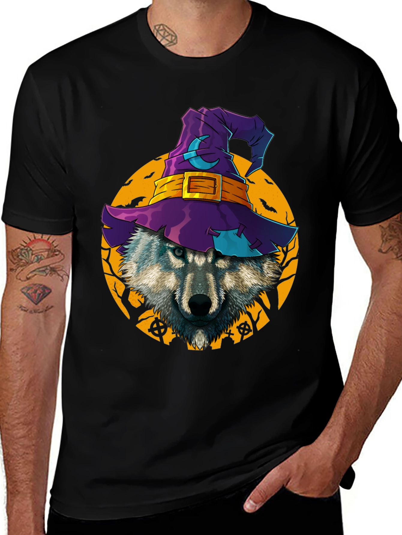Halloween Wolf Witch Hat T-Shirt