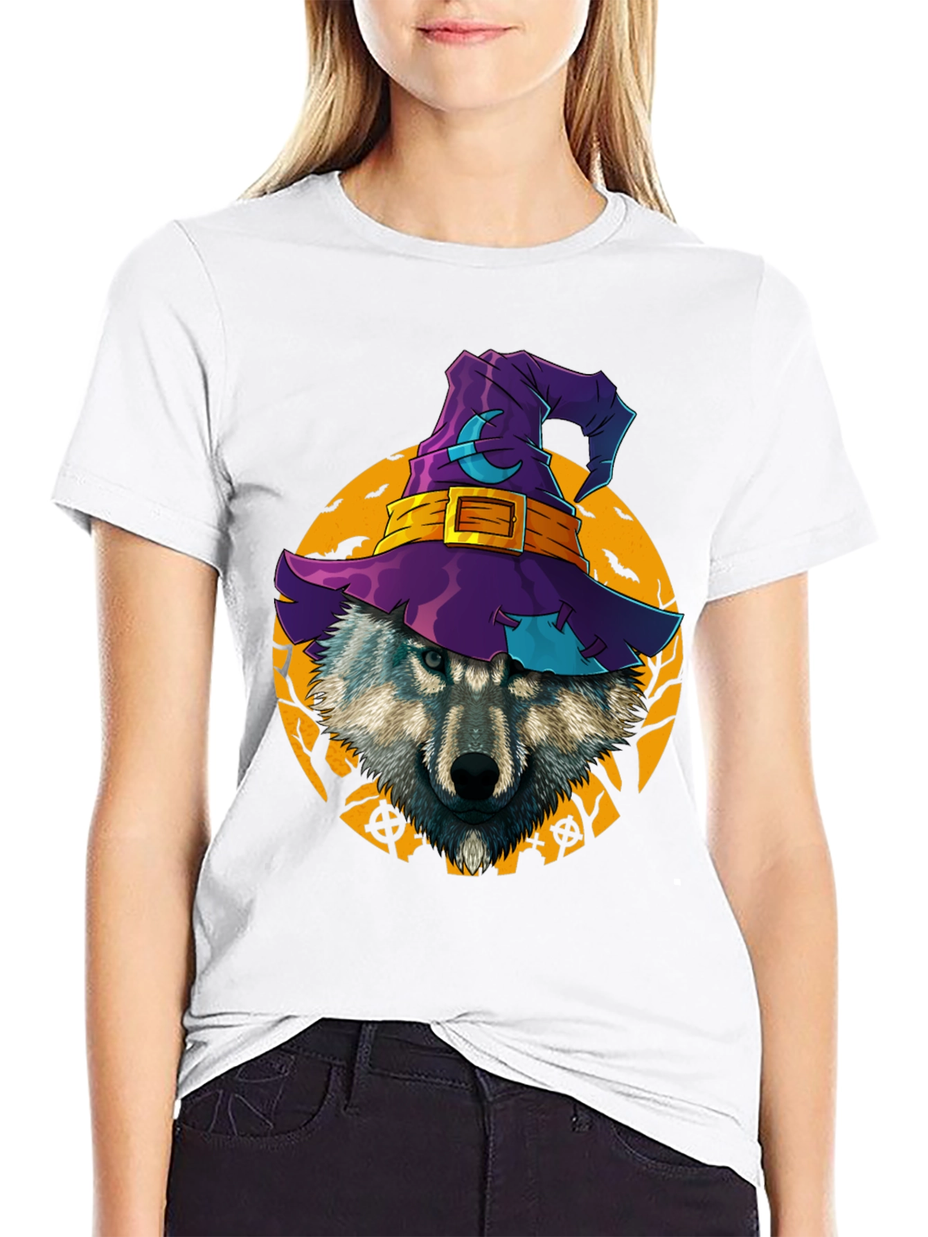 Halloween Wolf Witch Hat T-Shirt