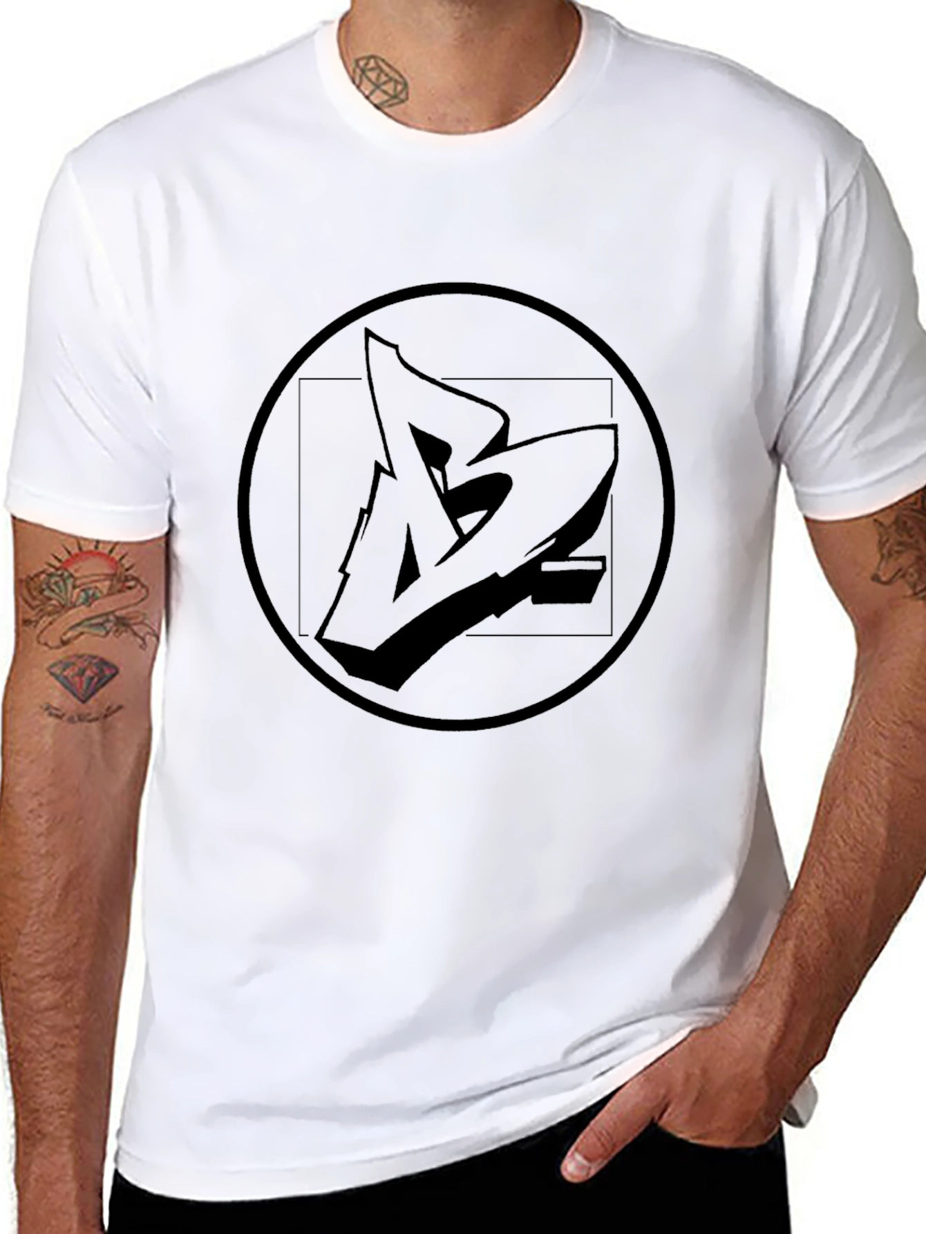 Black Graphic Tee - Abstract Logo Design