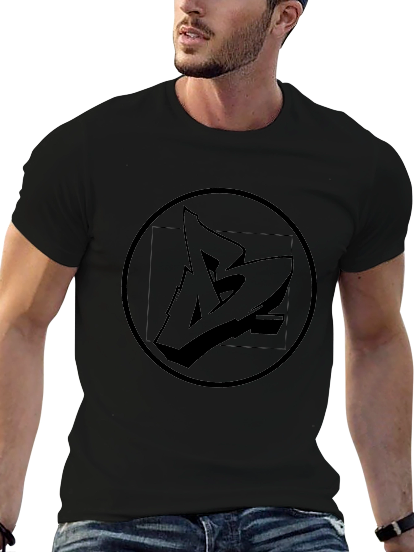Black Graphic Tee - Abstract Logo Design