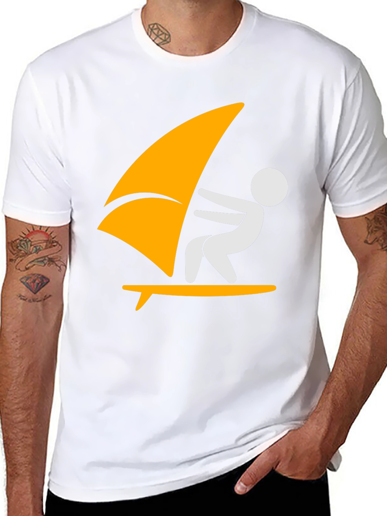 Windsurfing Graphic Tee - Black Cotton T-Shirt
