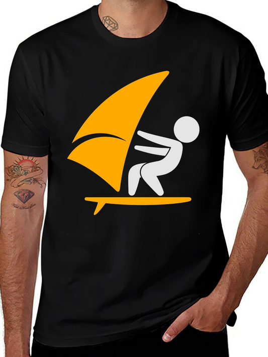 Windsurfing Graphic Tee - Black Cotton T-Shirt
