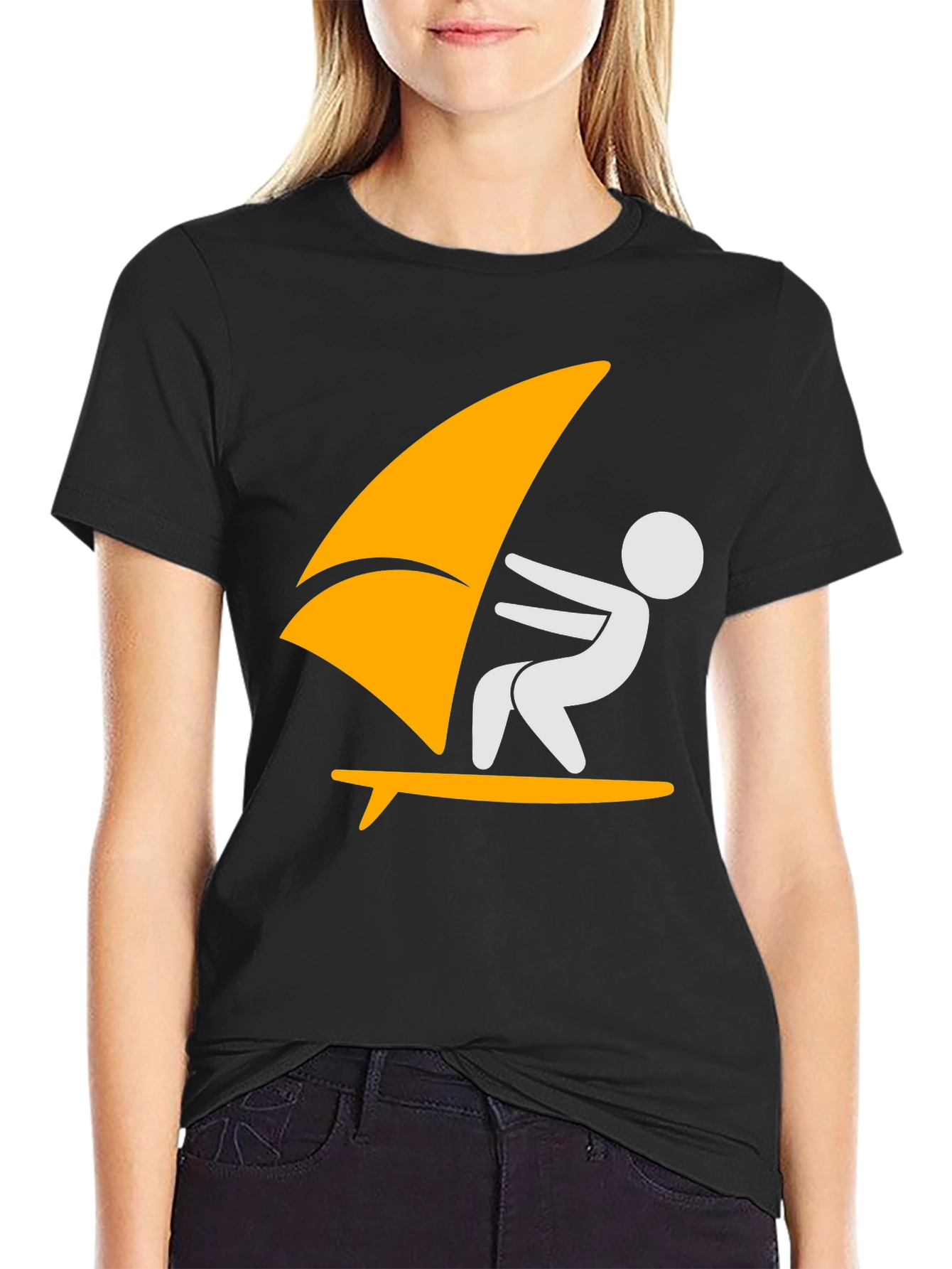 Windsurfing Graphic Tee - Black Cotton T-Shirt