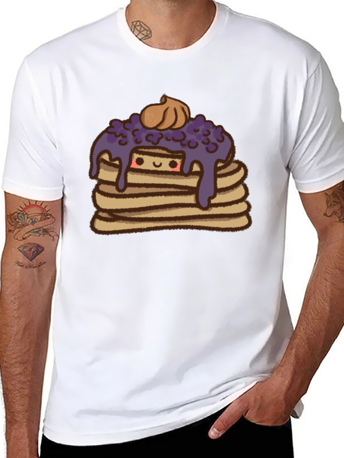 Cute Pancake Stack Graphic Tee - Unisex Black T-Shirt