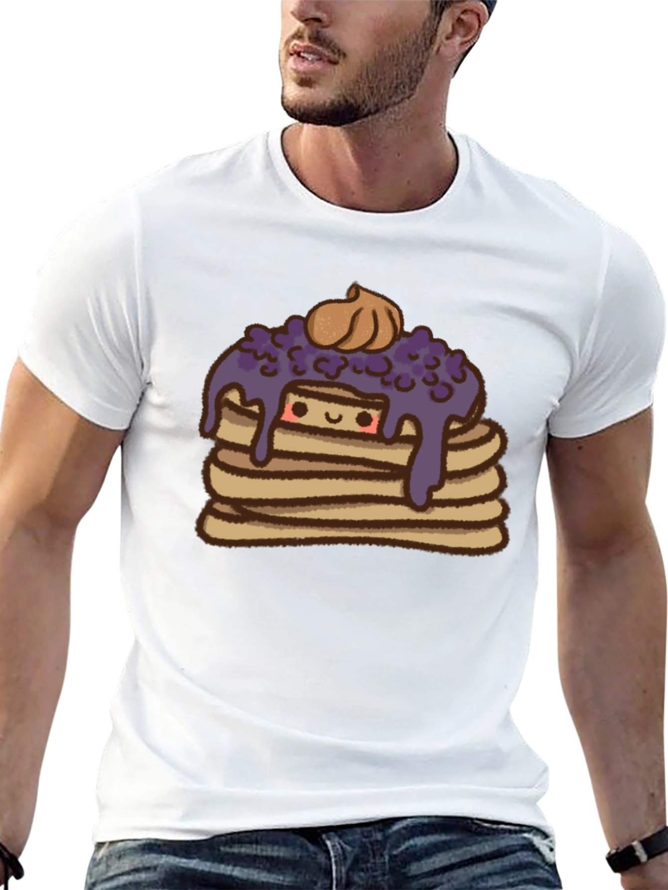 Cute Pancake Stack Graphic Tee - Unisex Black T-Shirt