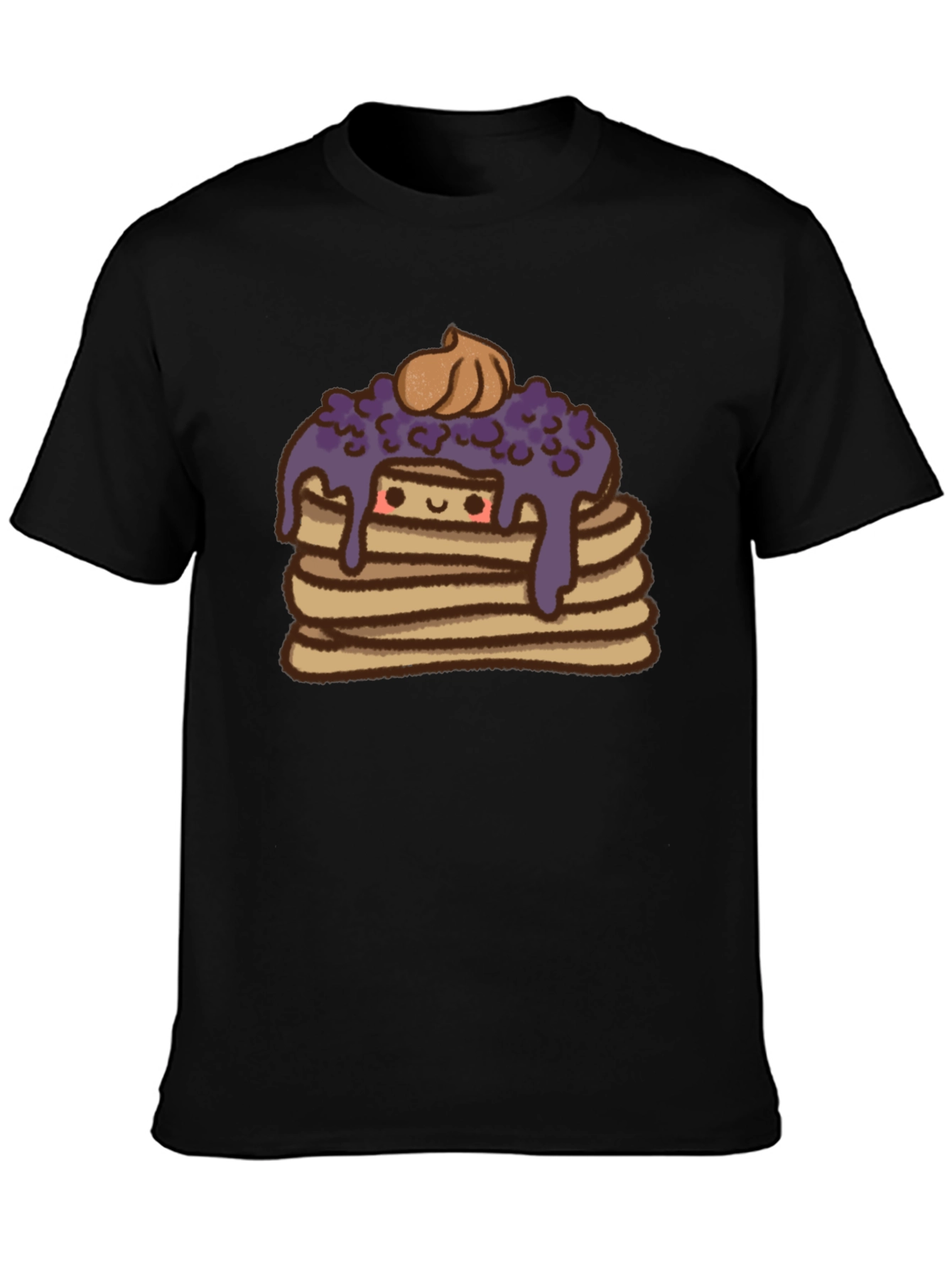 Cute Pancake Stack Graphic Tee - Unisex Black T-Shirt