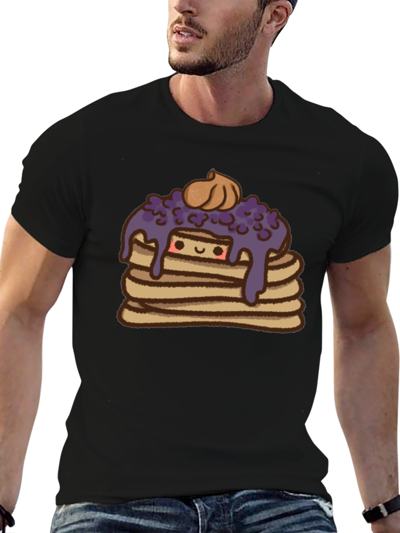 Cute Pancake Stack Graphic Tee - Unisex Black T-Shirt