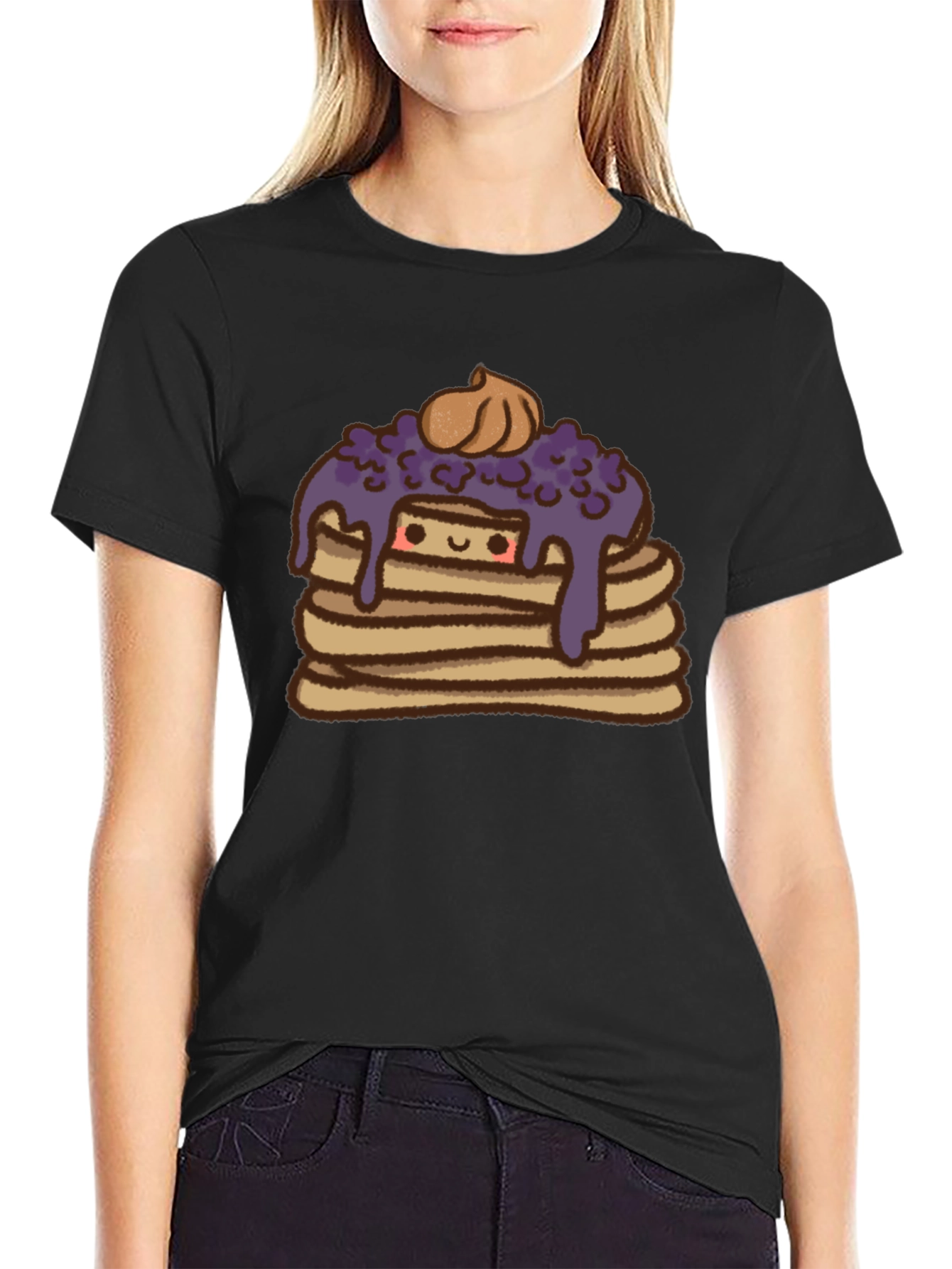 Cute Pancake Stack Graphic Tee - Unisex Black T-Shirt
