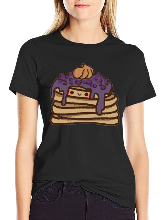 Cute Pancake Stack Graphic Tee - Unisex Black T-Shirt