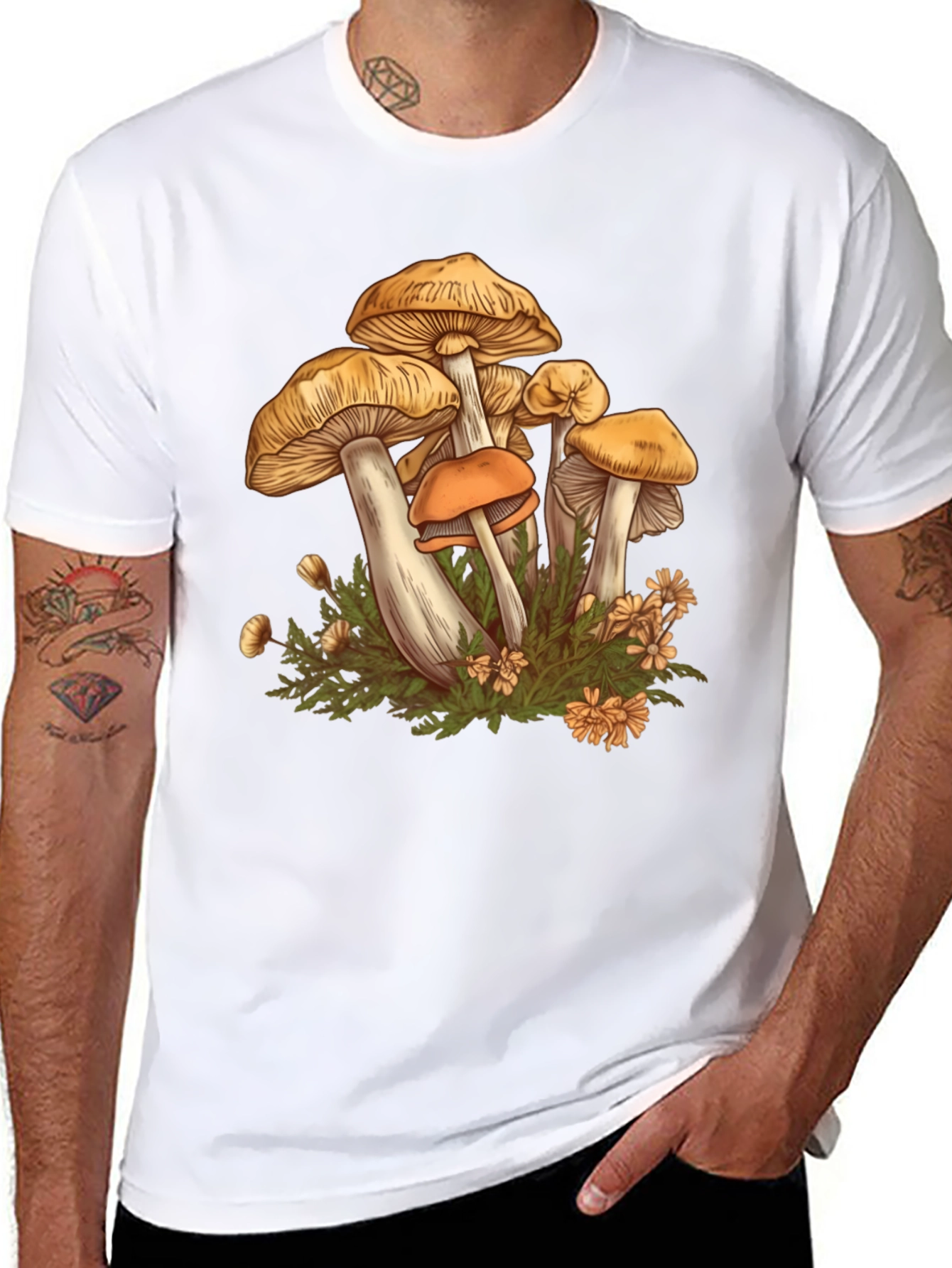 Mushroom Print Black Graphic Tee