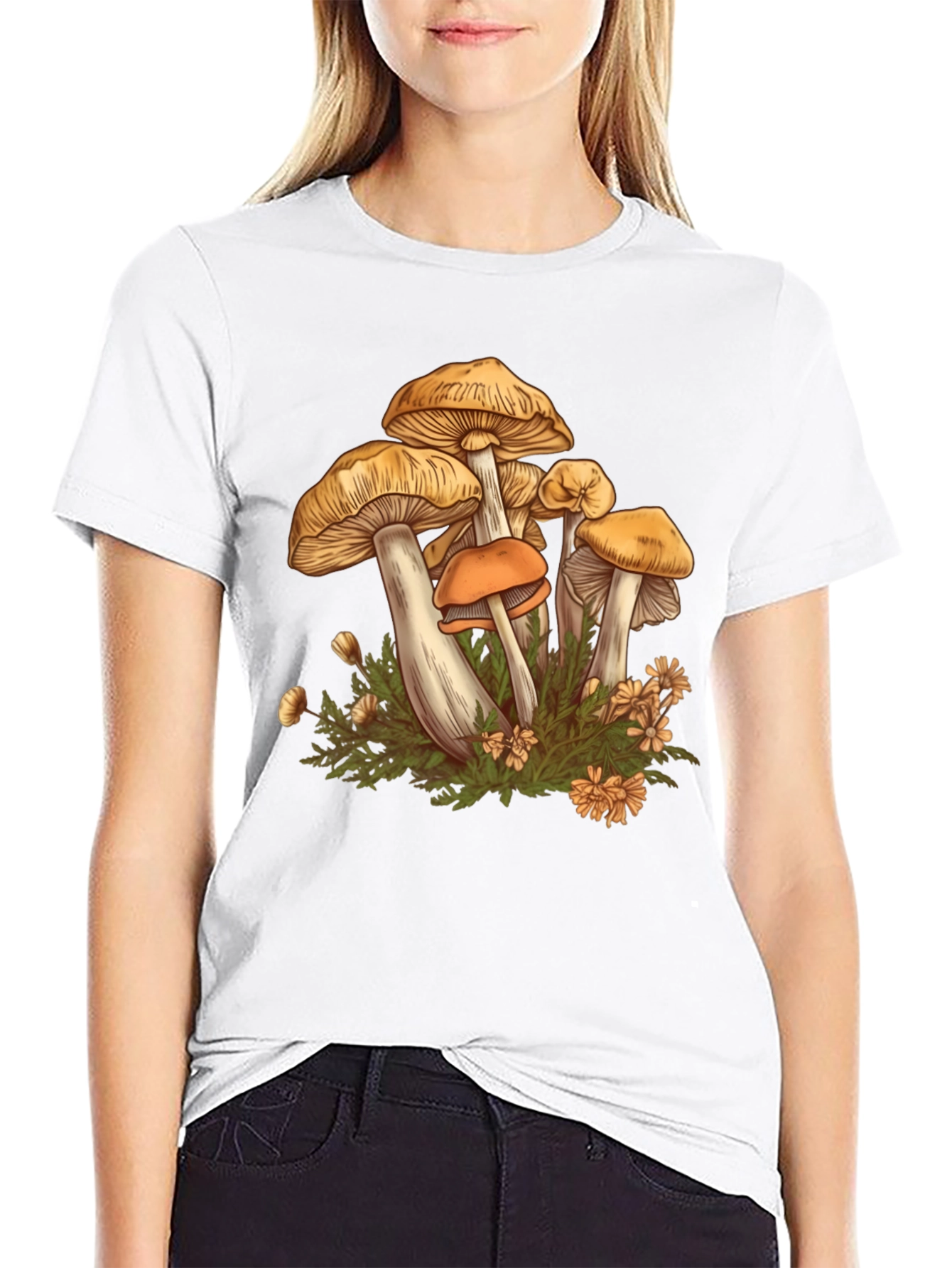 Mushroom Print Black Graphic Tee