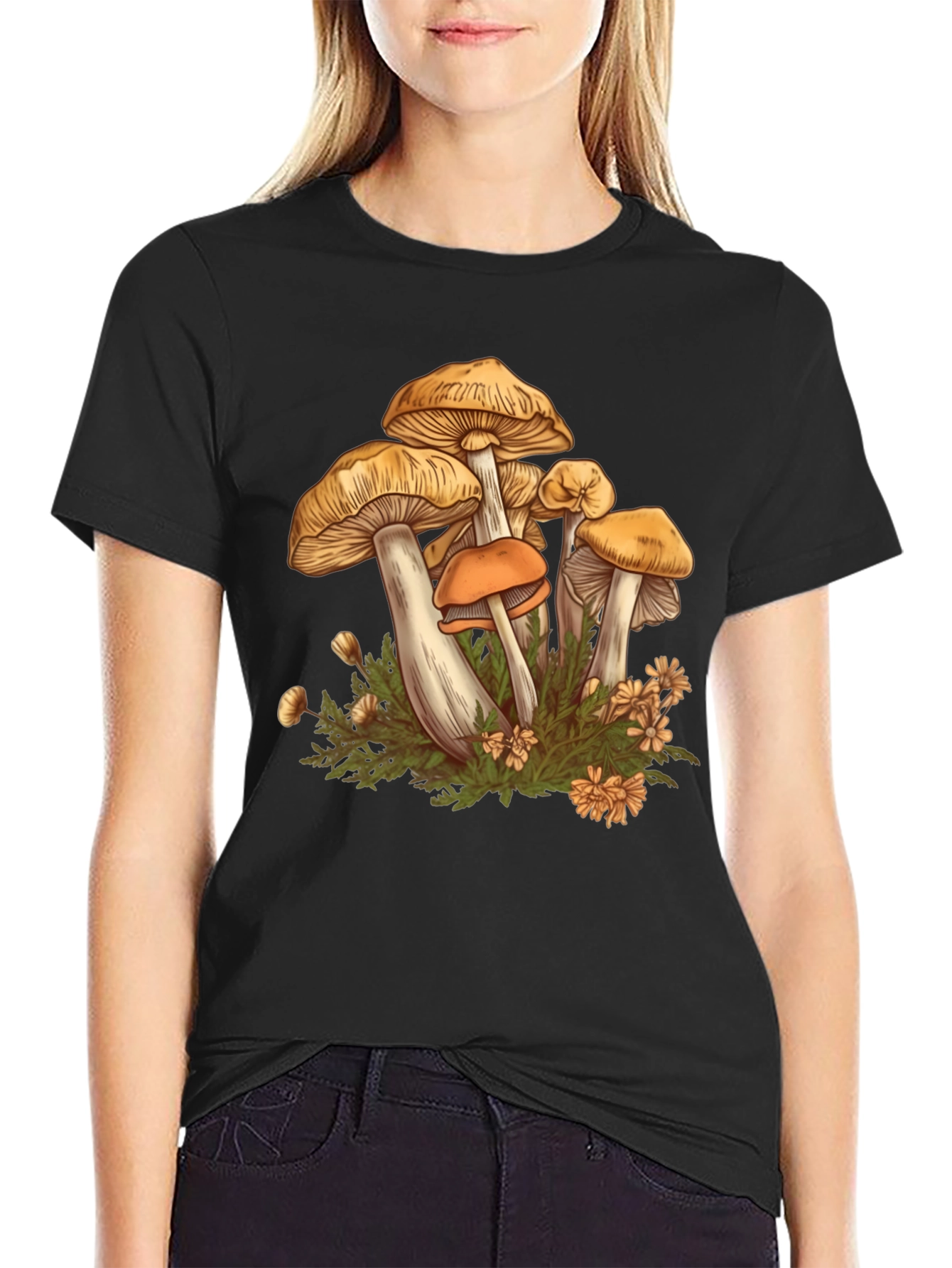 Mushroom Print Black Graphic Tee