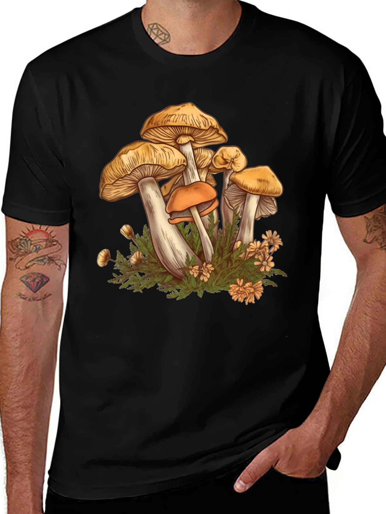 Mushroom Print Black Graphic Tee