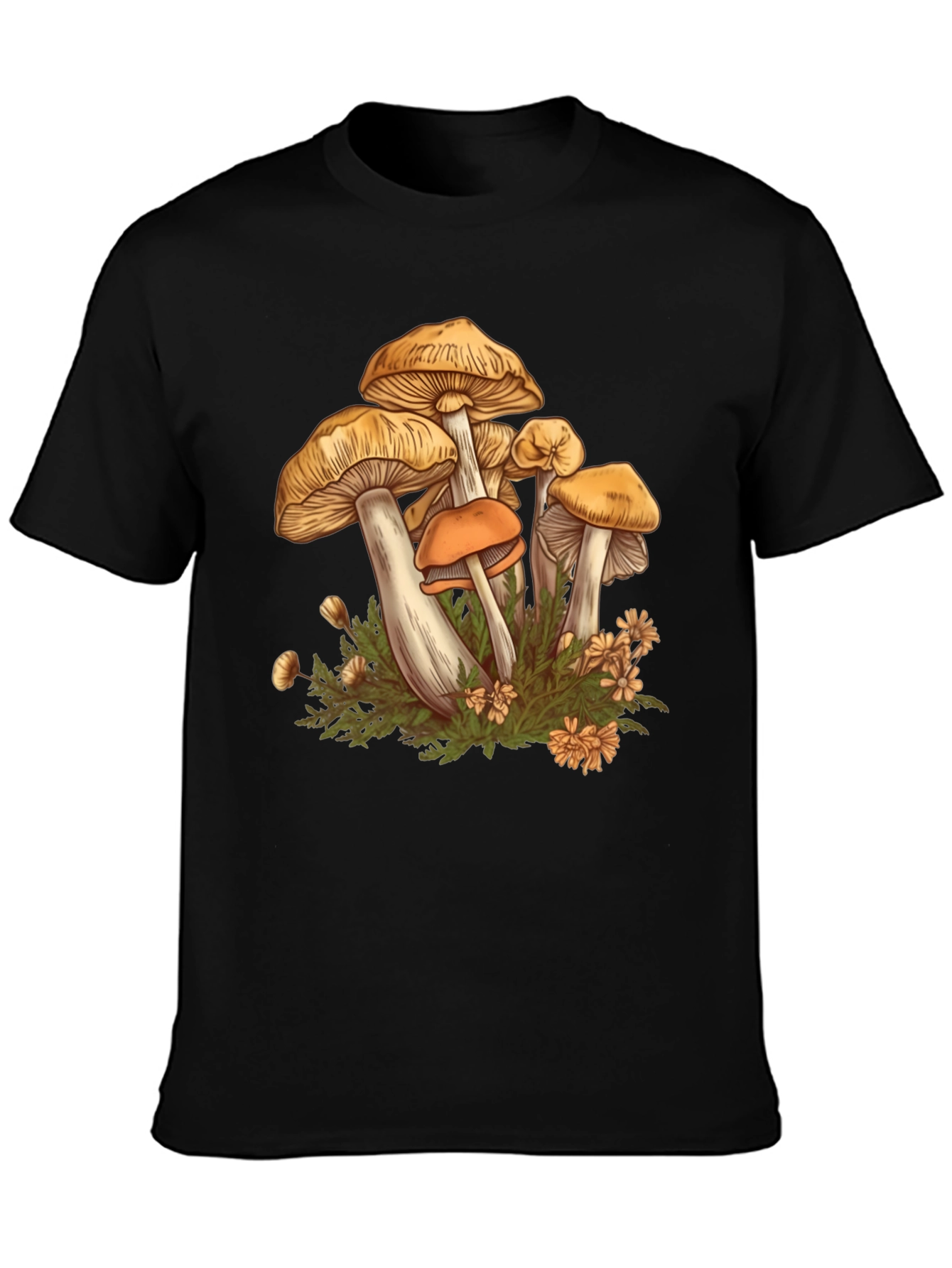 Mushroom Print Black Graphic Tee