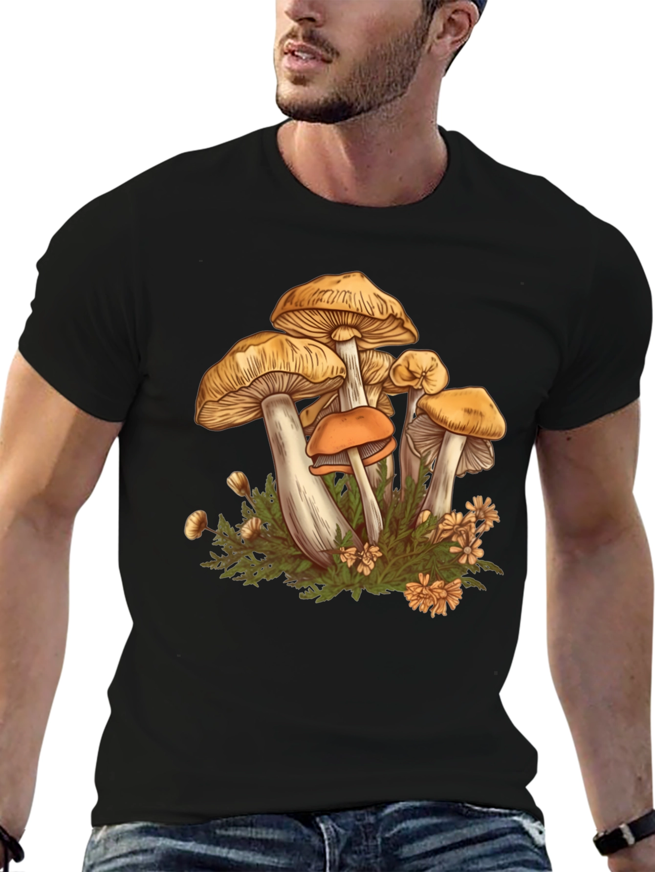 Mushroom Print Black Graphic Tee