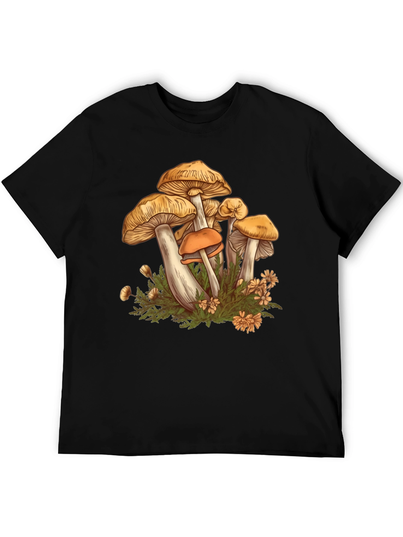 Mushroom Print Black Graphic Tee