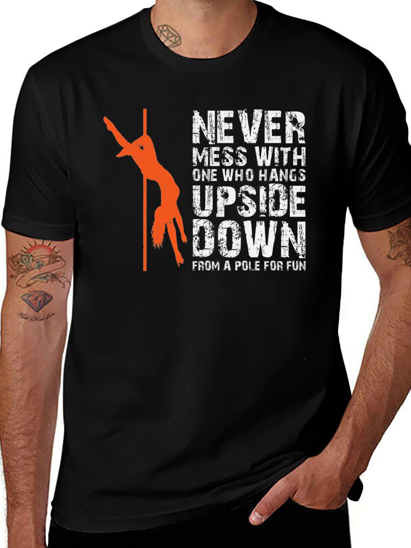 Never Mess Upside Down Pole Dancing Graphic T-Shirt