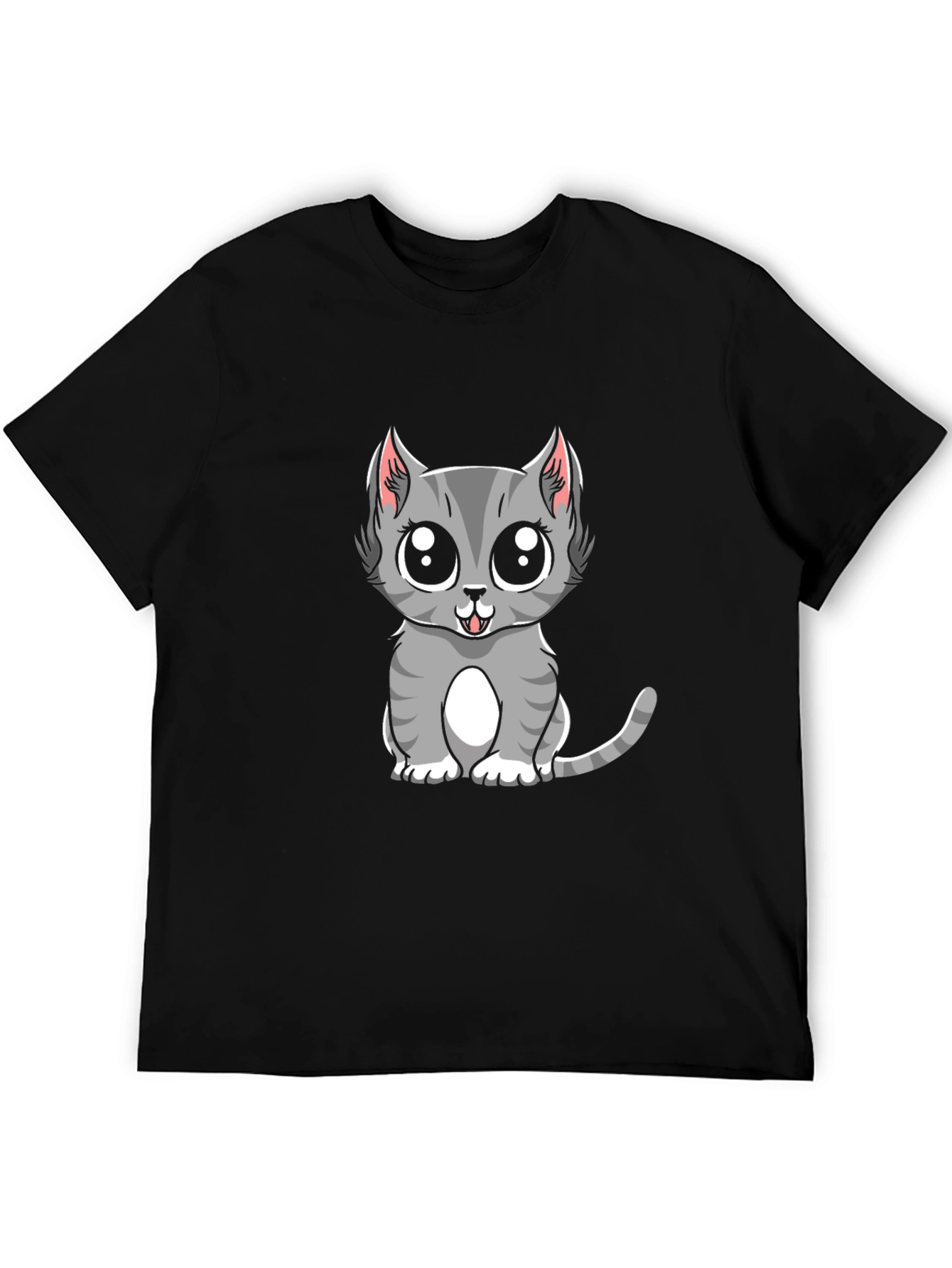 Cute Gray Cat Cartoon Graphic T-Shirt