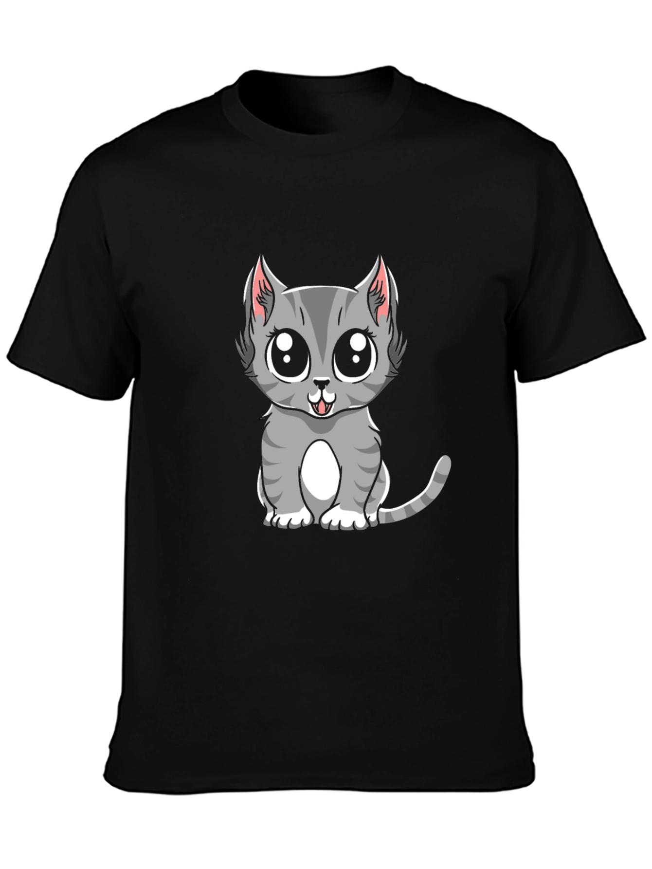 Cute Gray Cat Cartoon Graphic T-Shirt