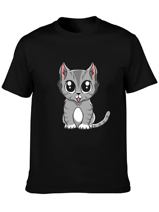 Cute Gray Cat Cartoon Graphic T-Shirt