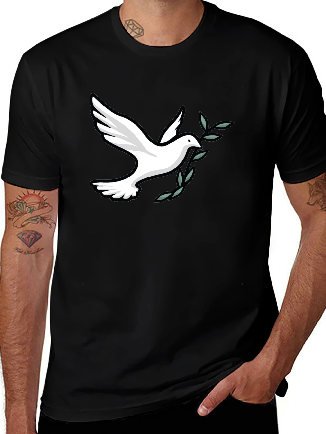 Peace Dove Graphic Tee - Soft Black Cotton Blend
