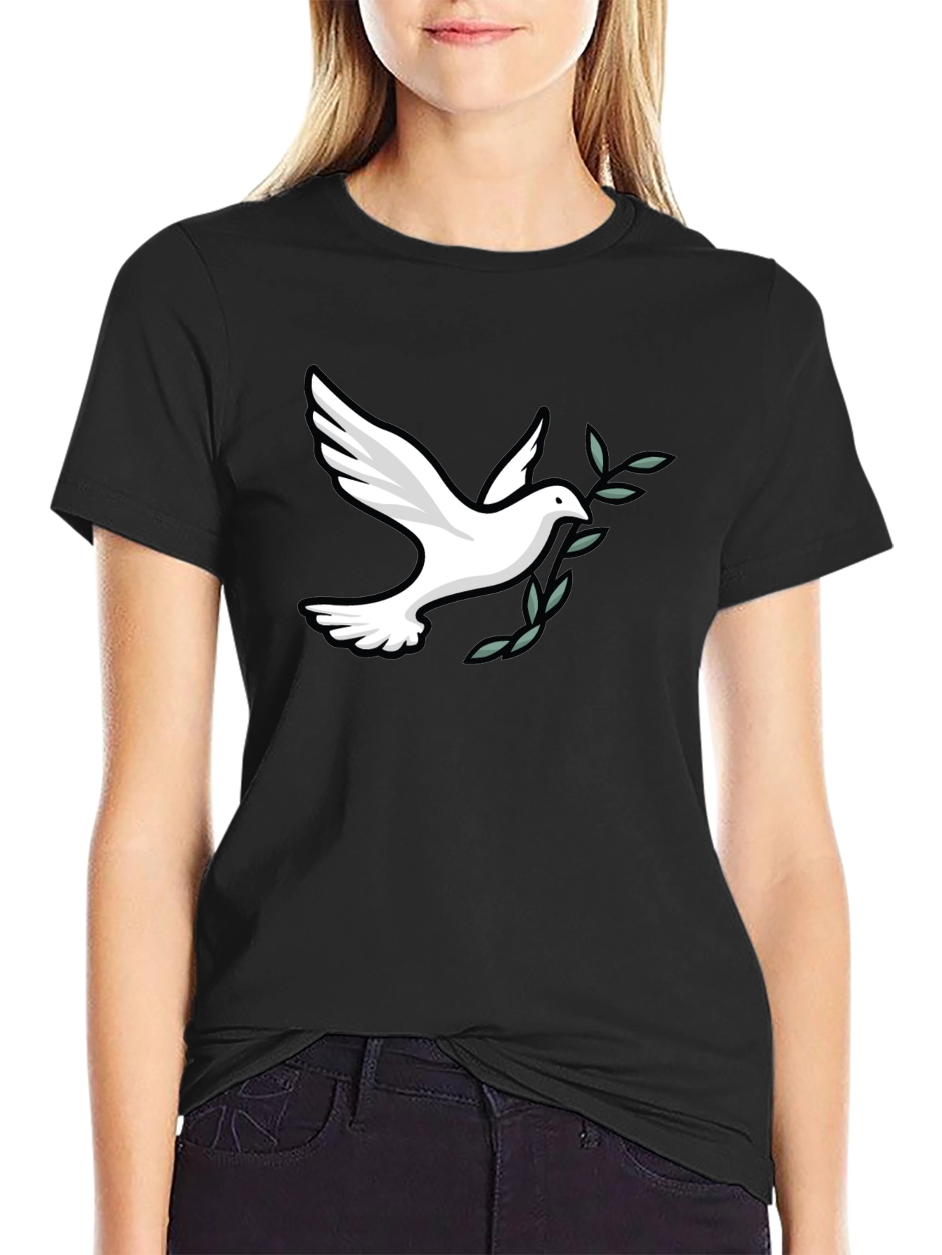 Peace Dove Graphic Tee - Soft Black Cotton Blend