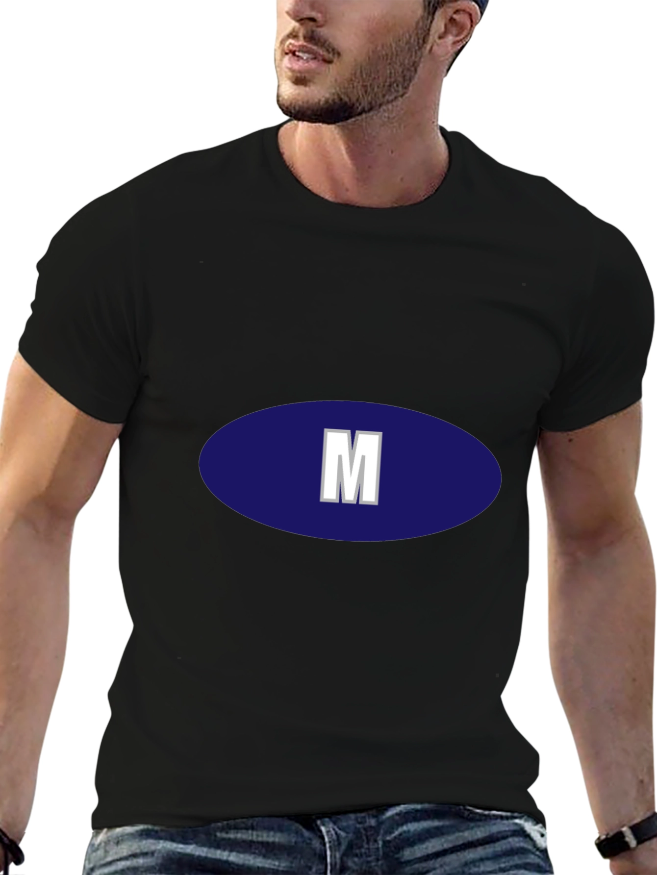 Mens Black T-Shirt with Initial M Design