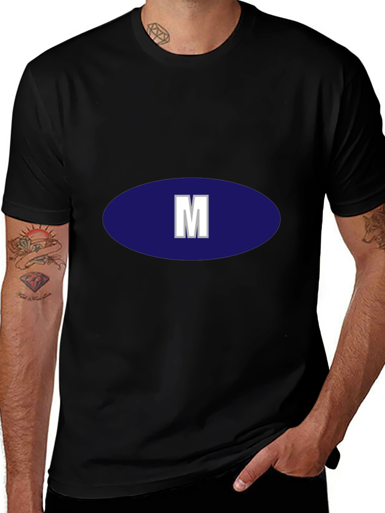 Mens Black T-Shirt with Initial M Design
