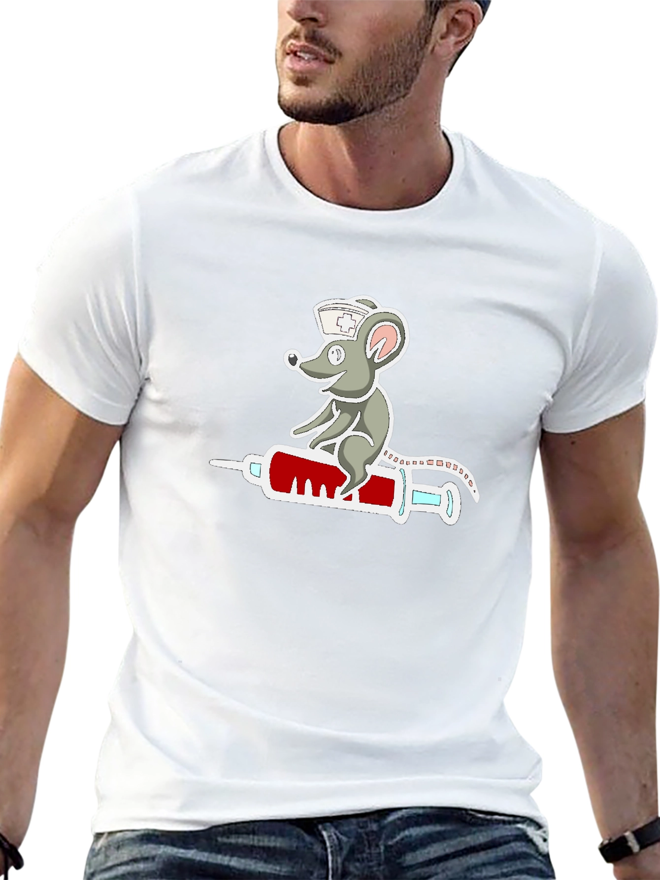 Nurse Mouse Syringe T-Shirt - Funny Cartoon Design