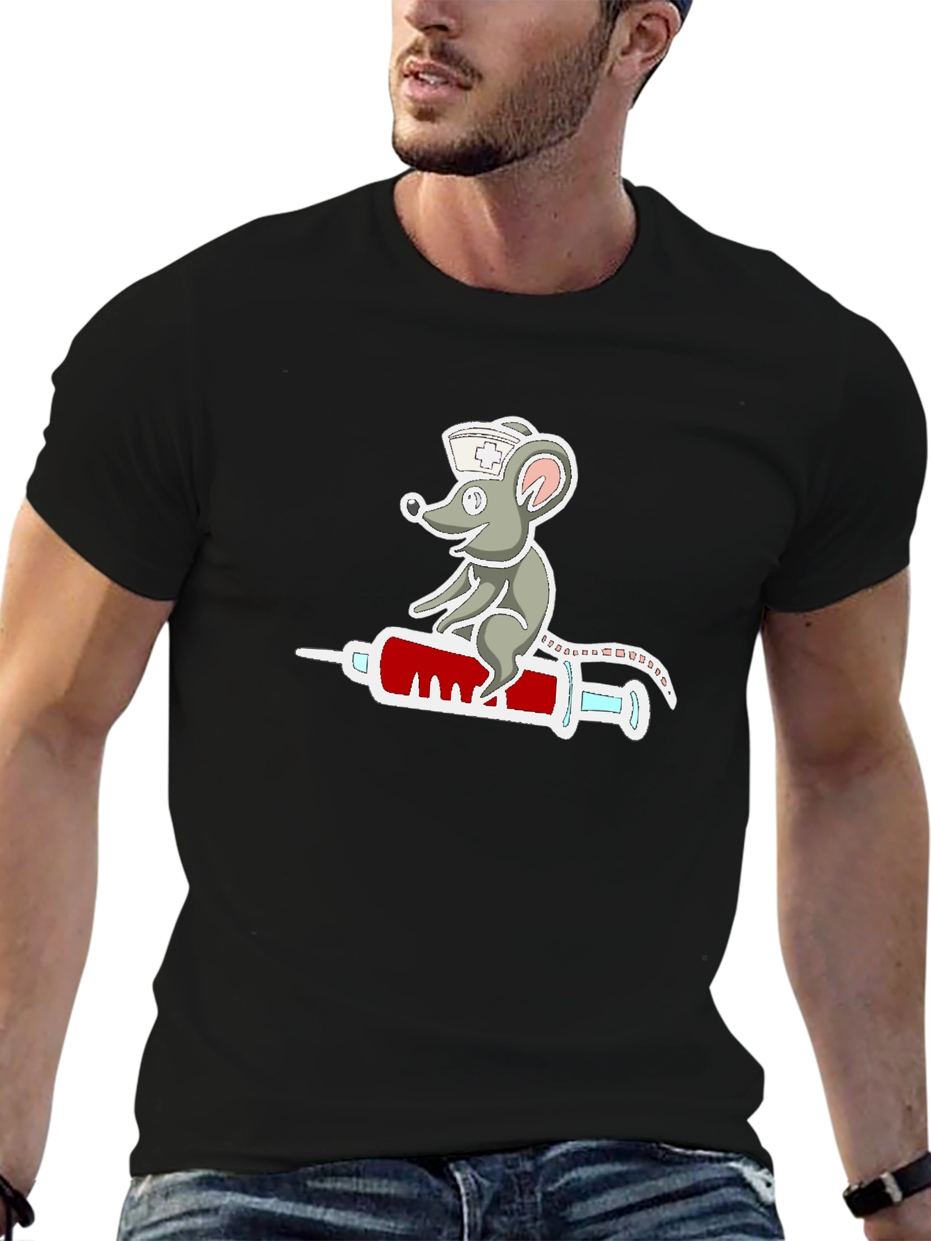 Nurse Mouse Syringe T-Shirt - Funny Cartoon Design