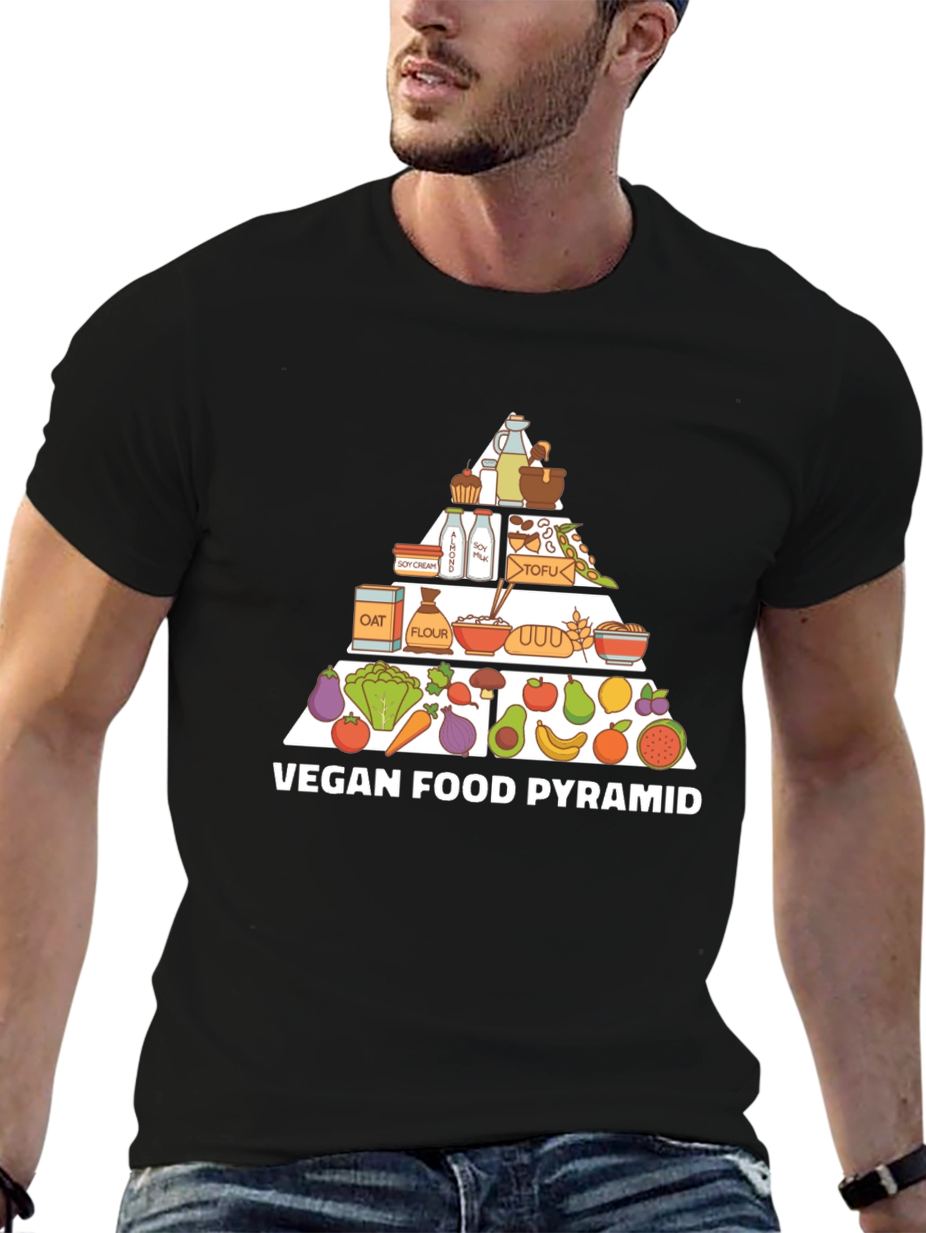 Vegan Food Pyramid T-Shirt - Black Cotton Tee