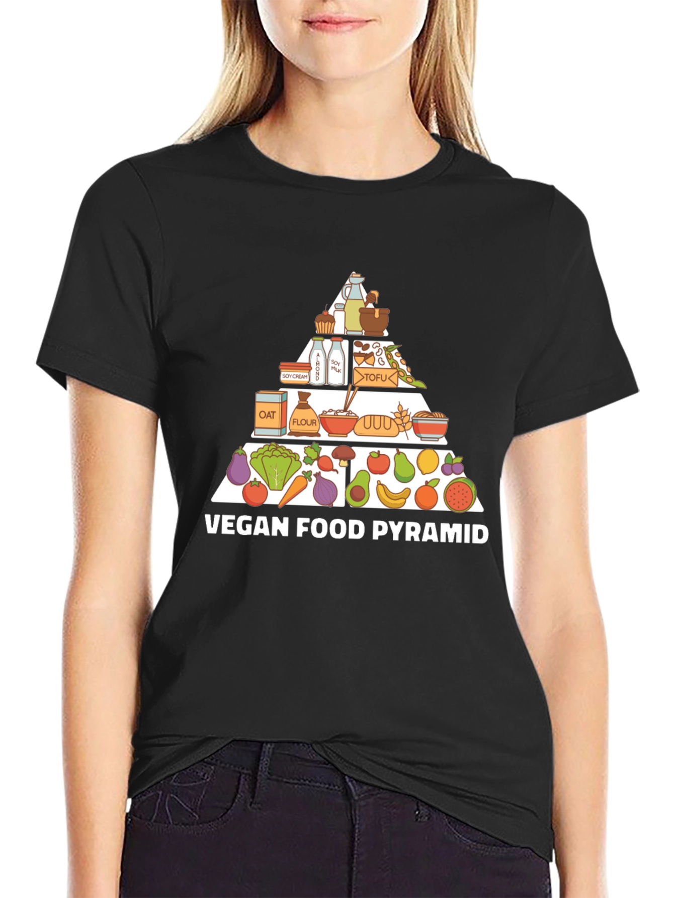 Vegan Food Pyramid T-Shirt - Black Cotton Tee
