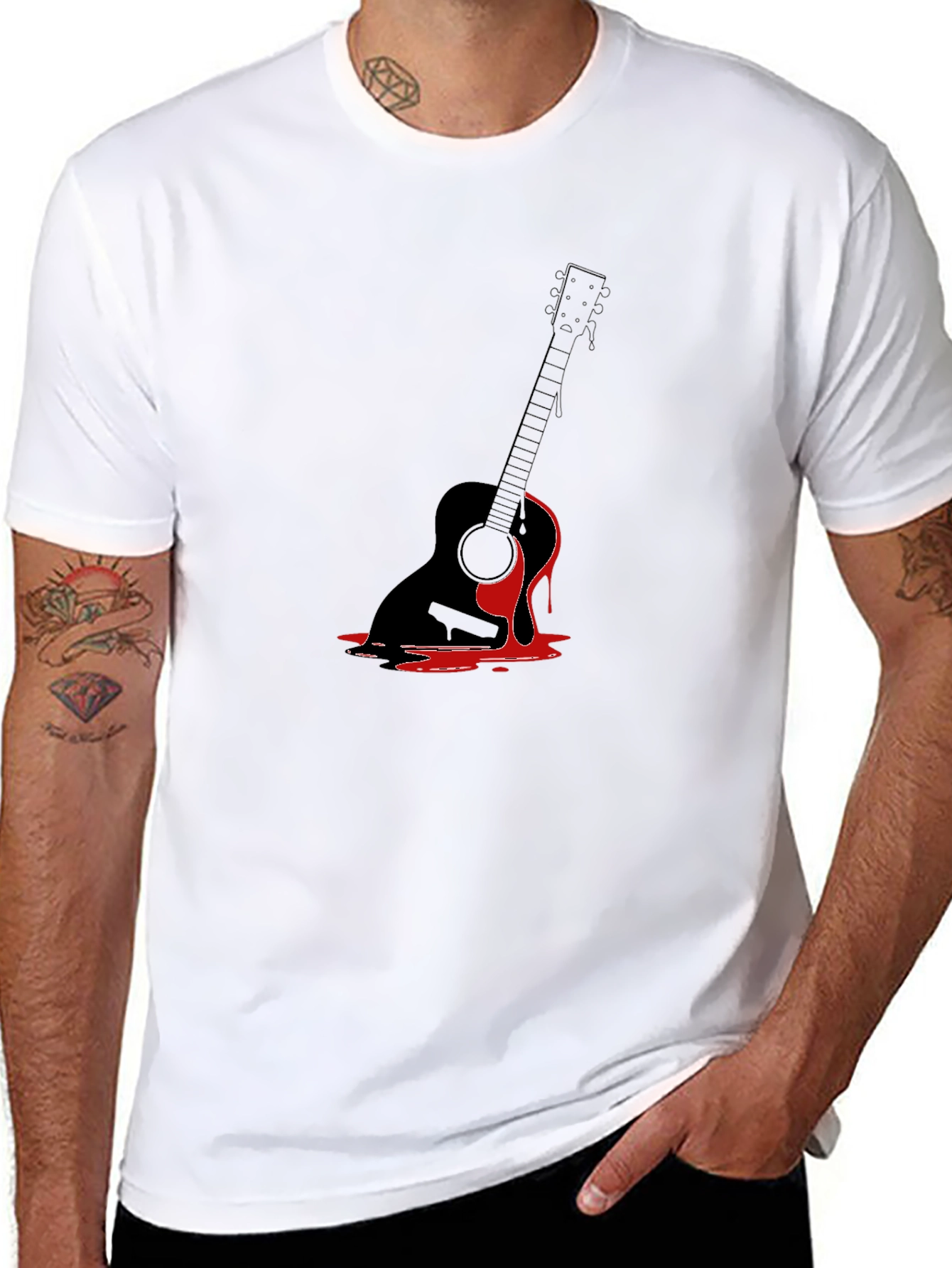 Guitar Drip Graphic Tee - Black Cotton T-Shirt