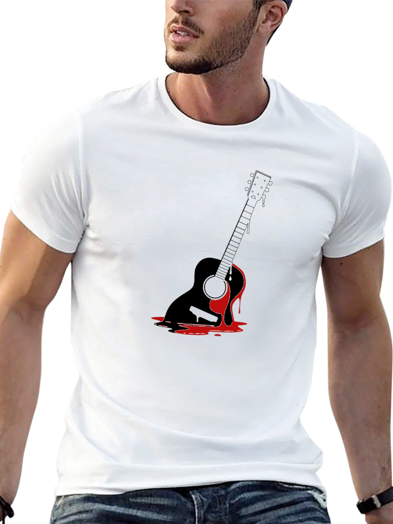 Guitar Drip Graphic Tee - Black Cotton T-Shirt