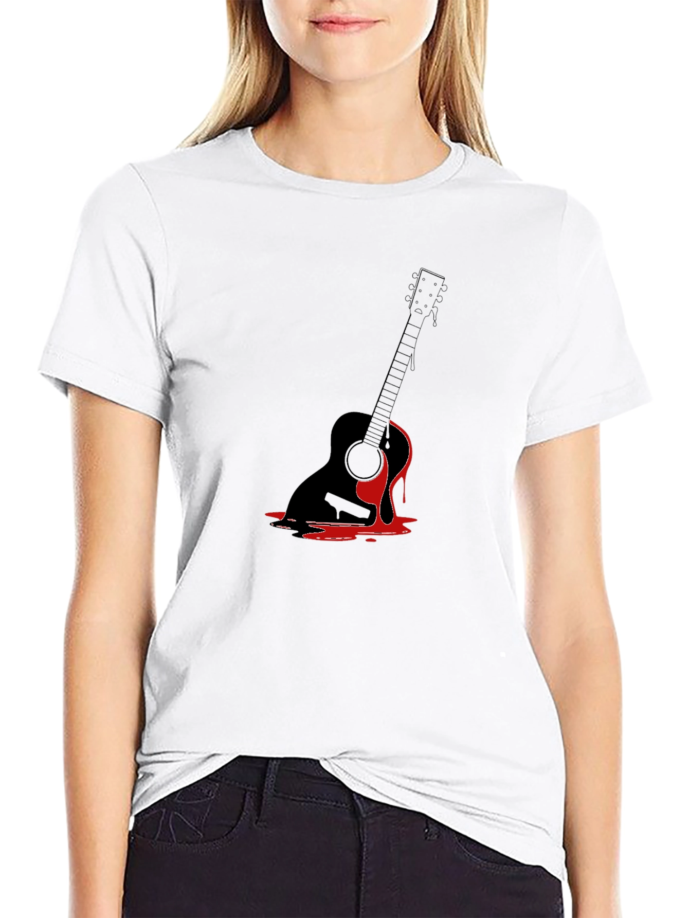 Guitar Drip Graphic Tee - Black Cotton T-Shirt