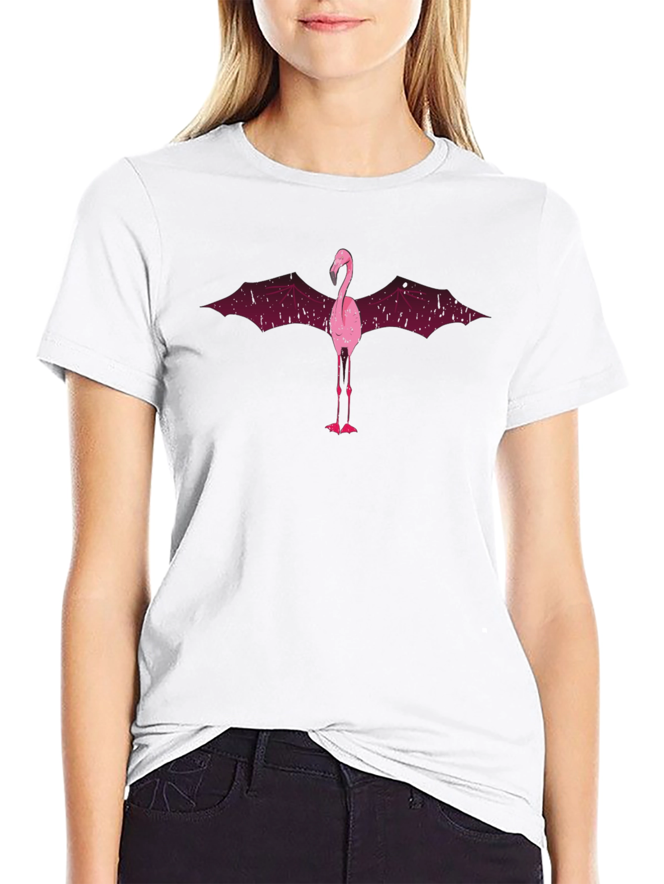 Flamingo Bat Wing Graphic T-Shirt - Mens Black Tee
