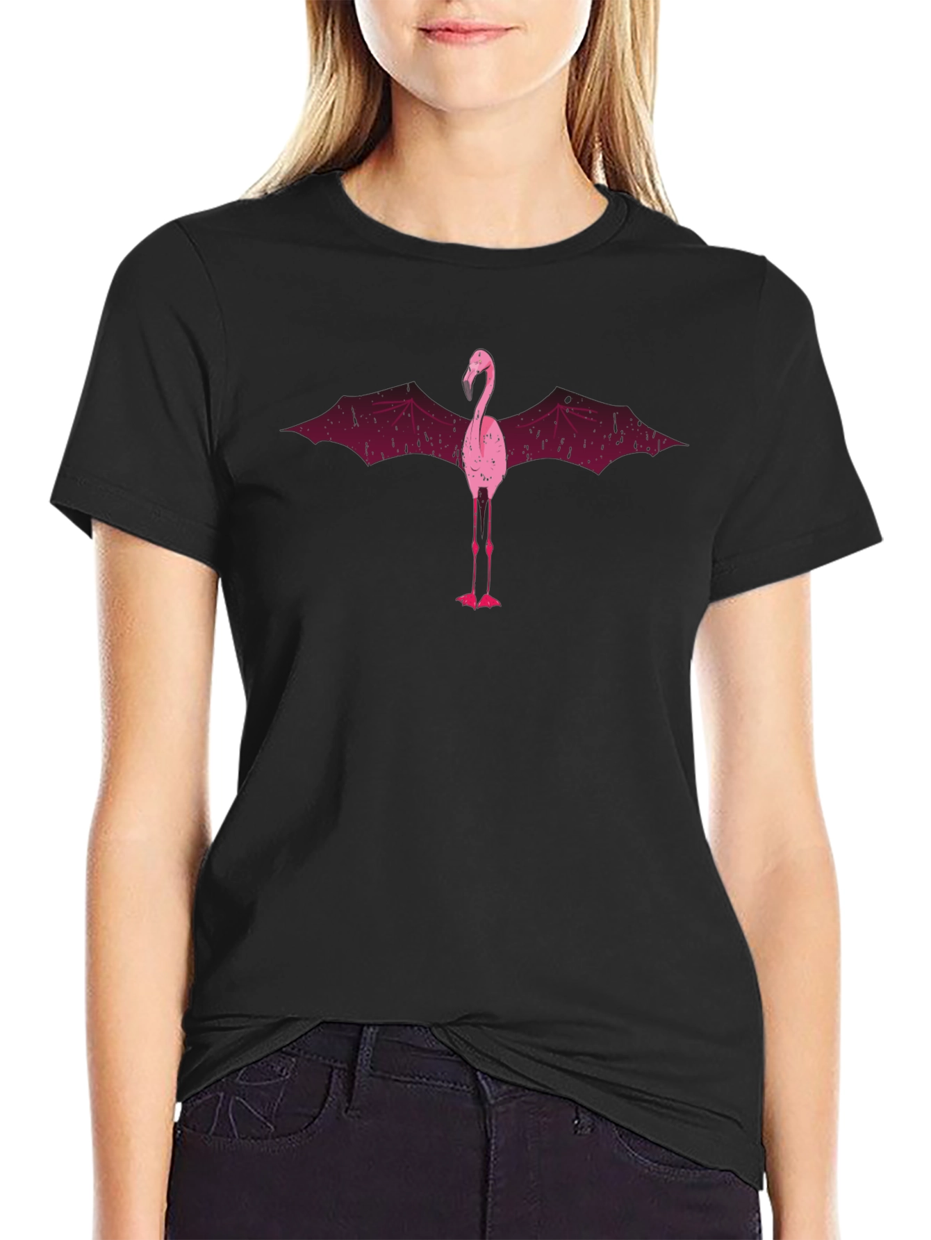 Flamingo Bat Wing Graphic T-Shirt - Mens Black Tee