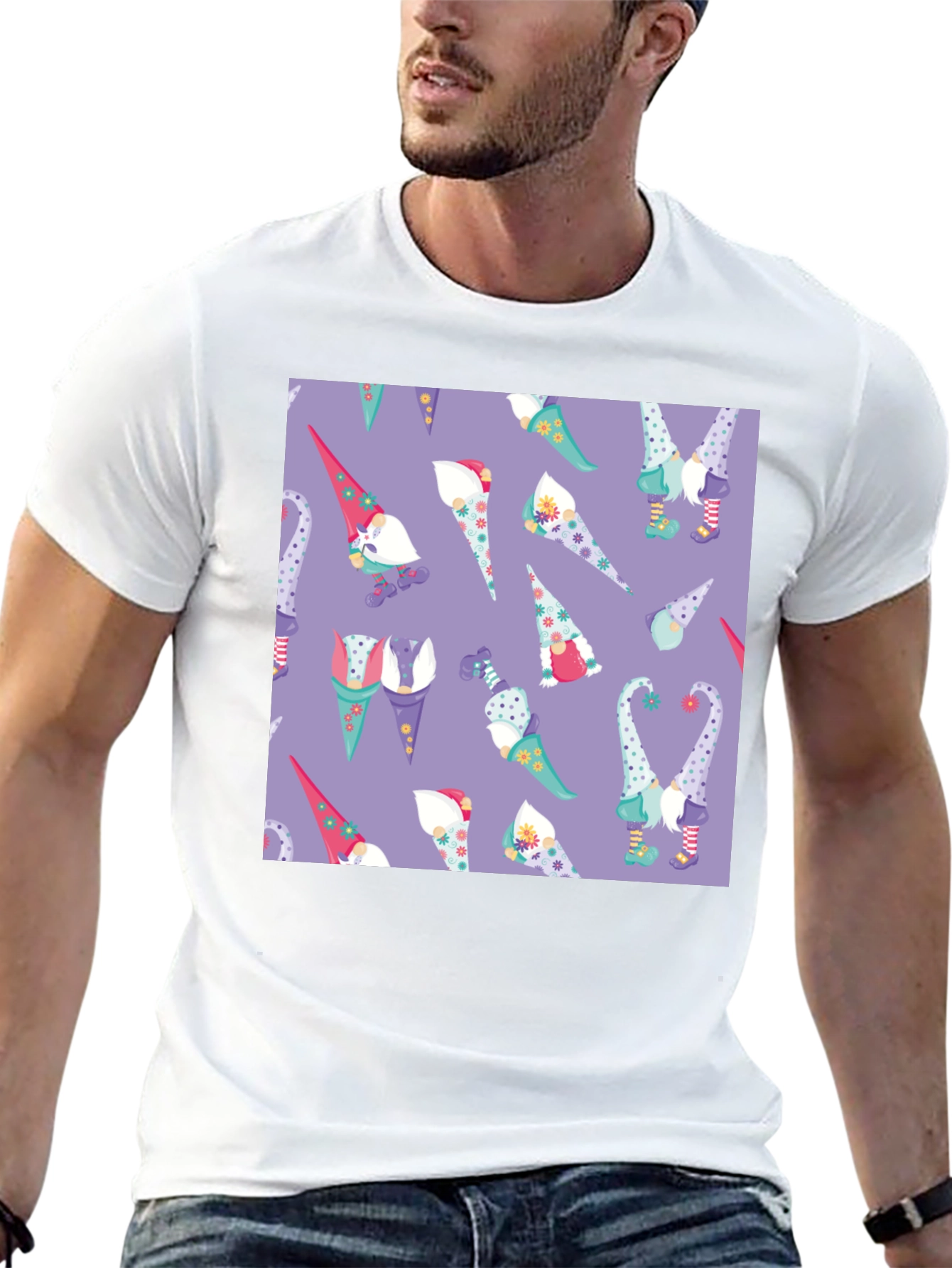 Novelty Gnome Pattern T-Shirt