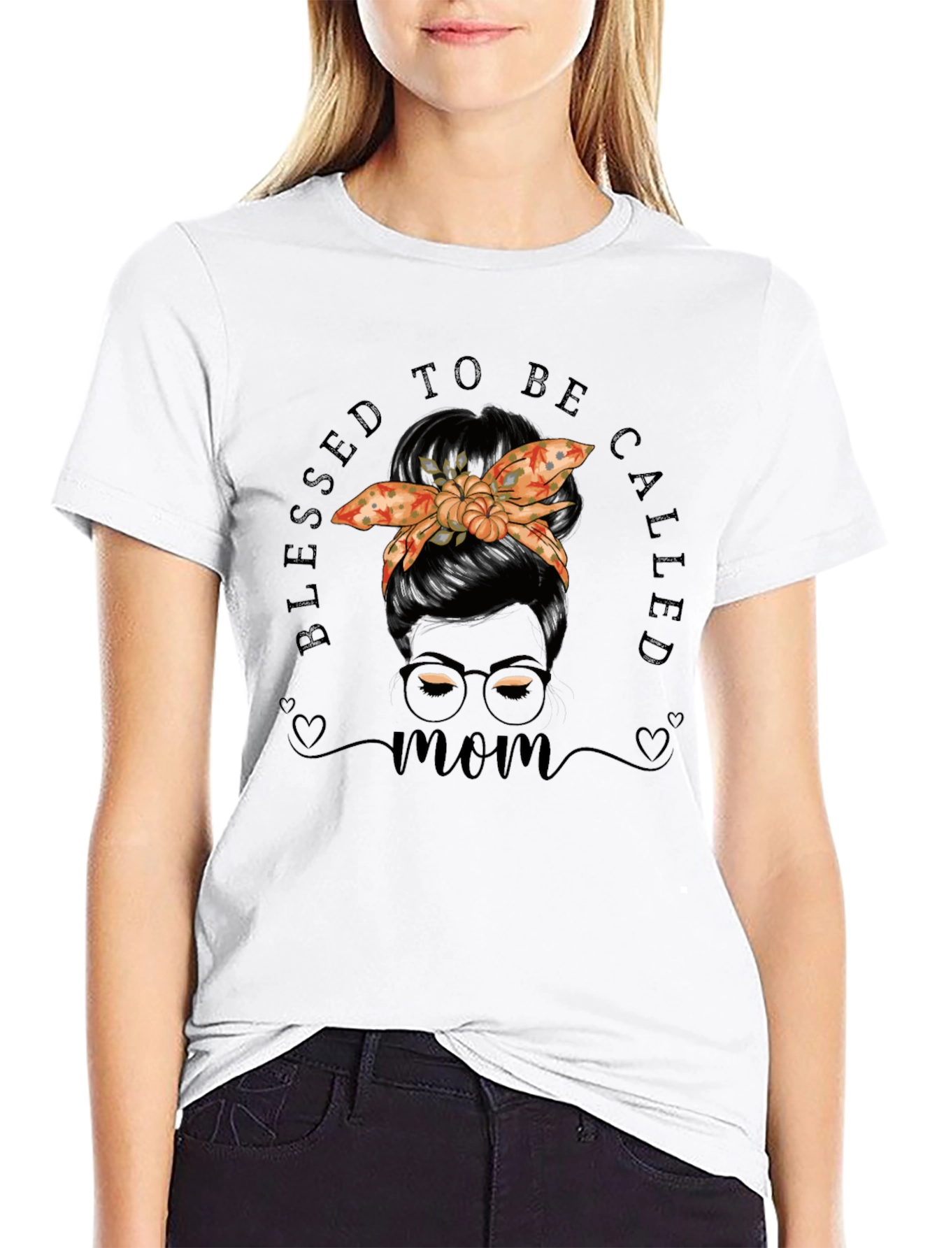 Blessed Mom T-Shirt with Pumpkin Bandana Graphic