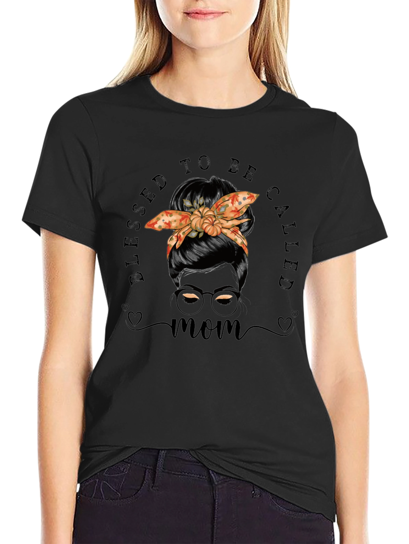 Blessed Mom T-Shirt with Pumpkin Bandana Graphic
