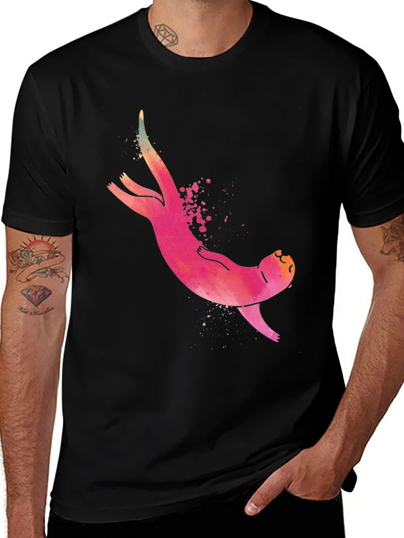 Mens Sloth Graphic Tee - Black Casual T-Shirt