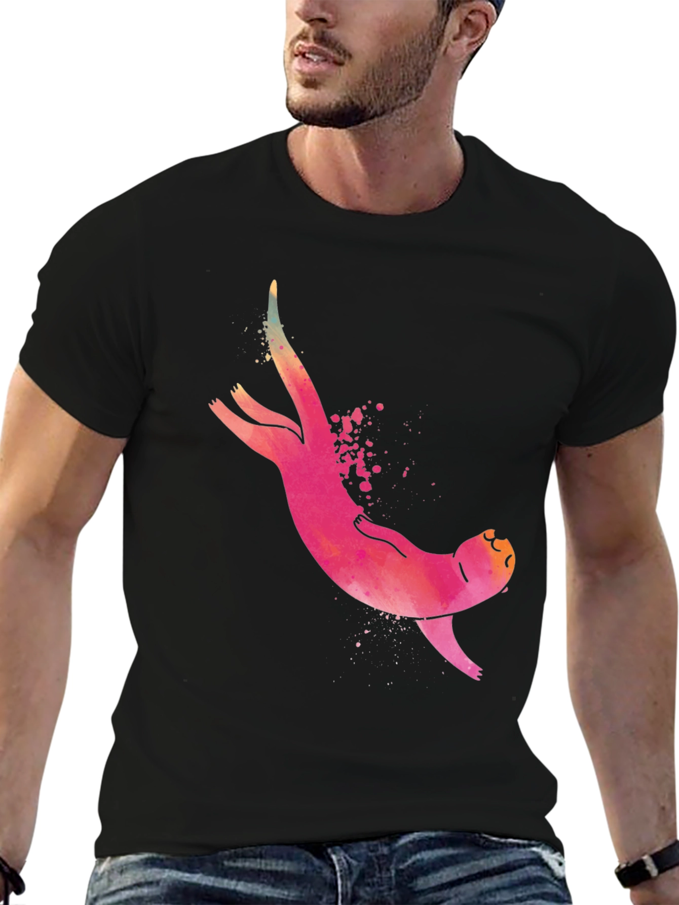 Mens Sloth Graphic Tee - Black Casual T-Shirt