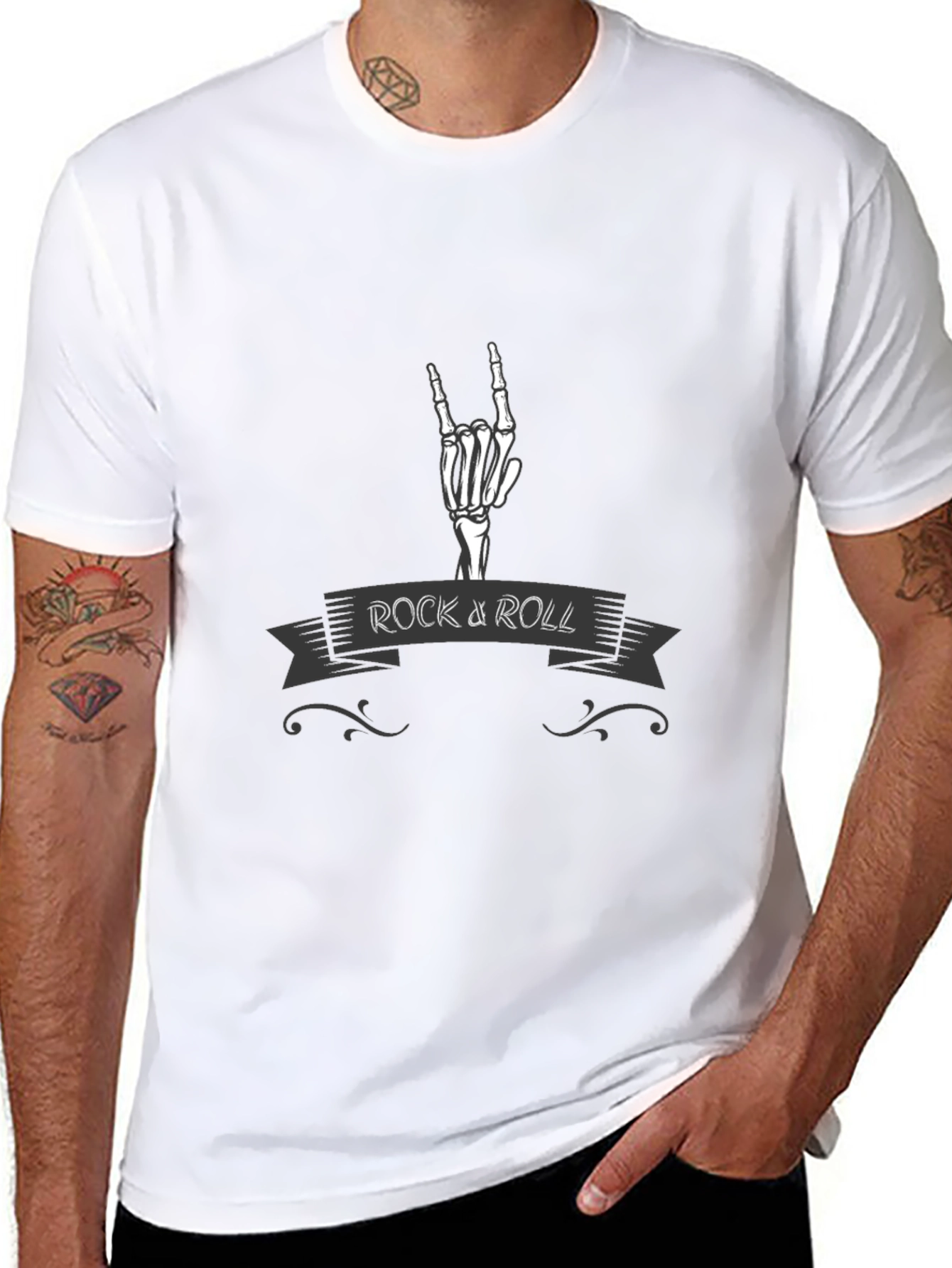 Rock and Roll Skeleton Hand Graphic T-Shirt