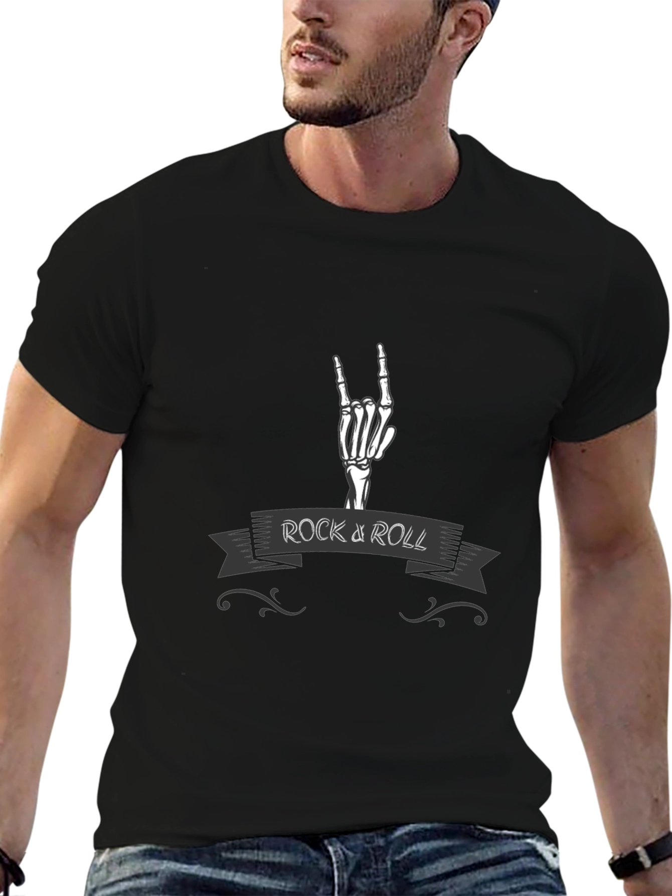 Rock and Roll Skeleton Hand Graphic T-Shirt