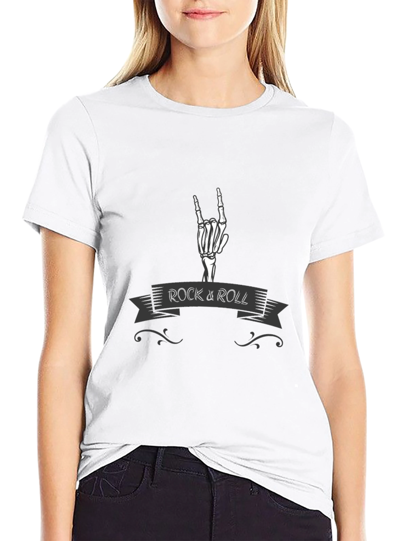 Rock and Roll Skeleton Hand Graphic T-Shirt