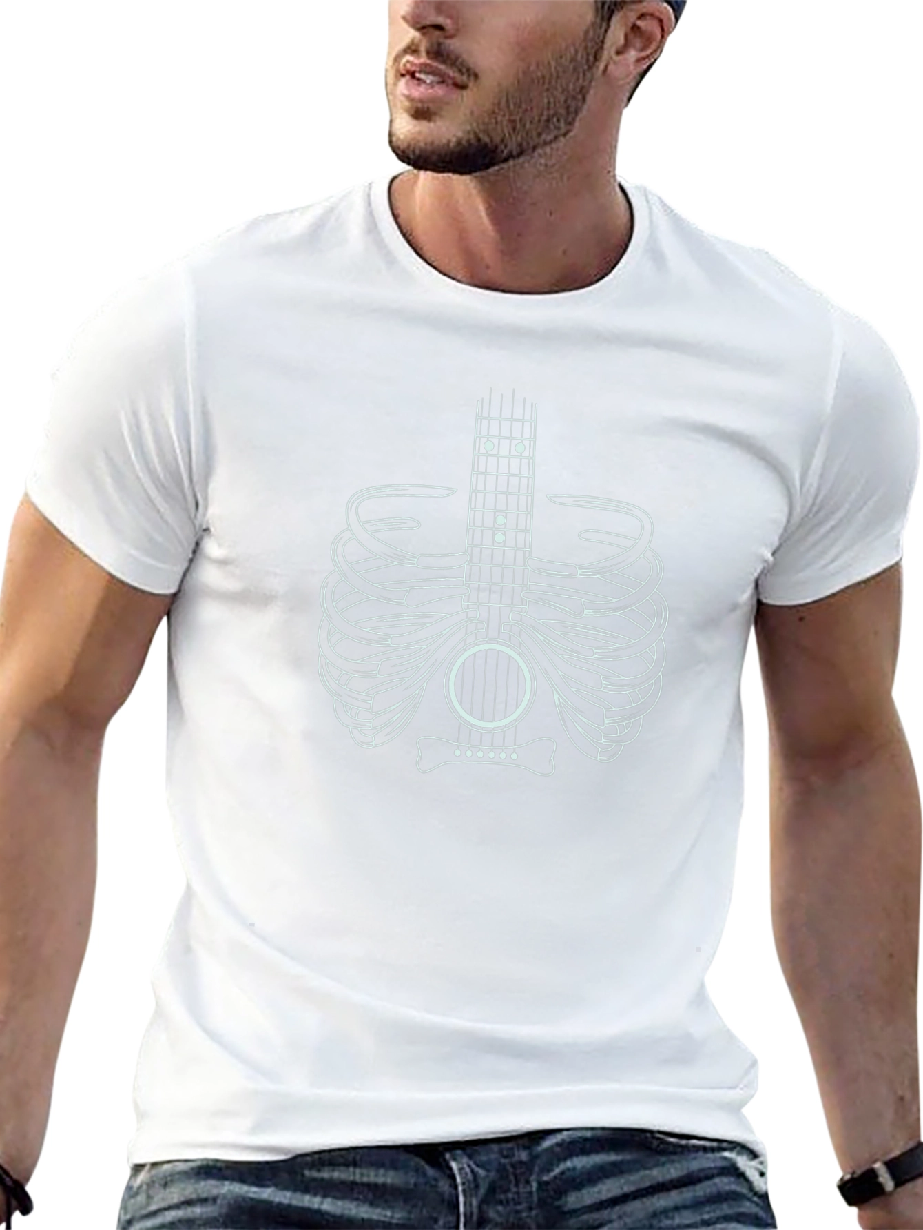 Guitar Rib Cage Graphic Tee - Musician Skeleton T-Shirt